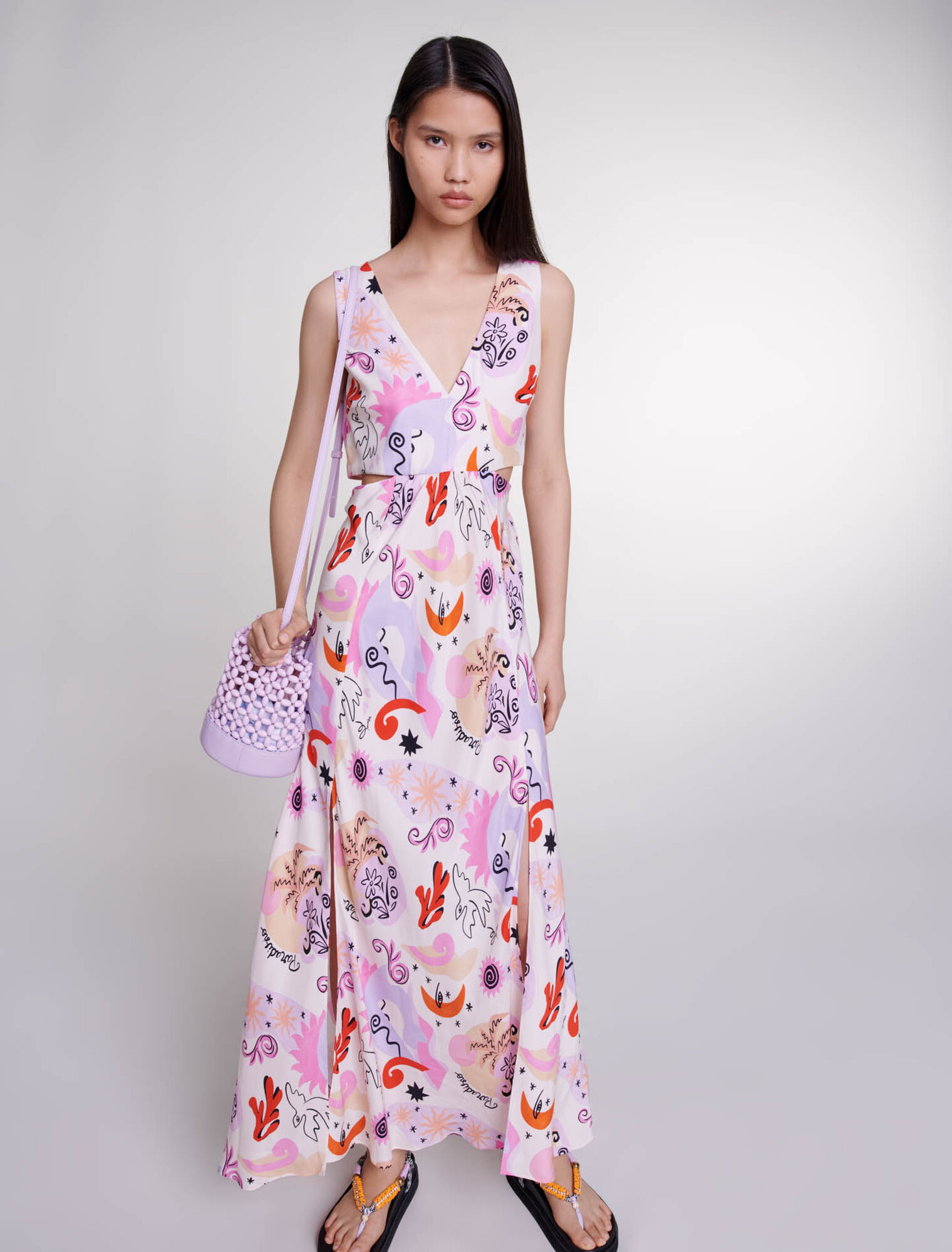 Robe longue ajourée en soie