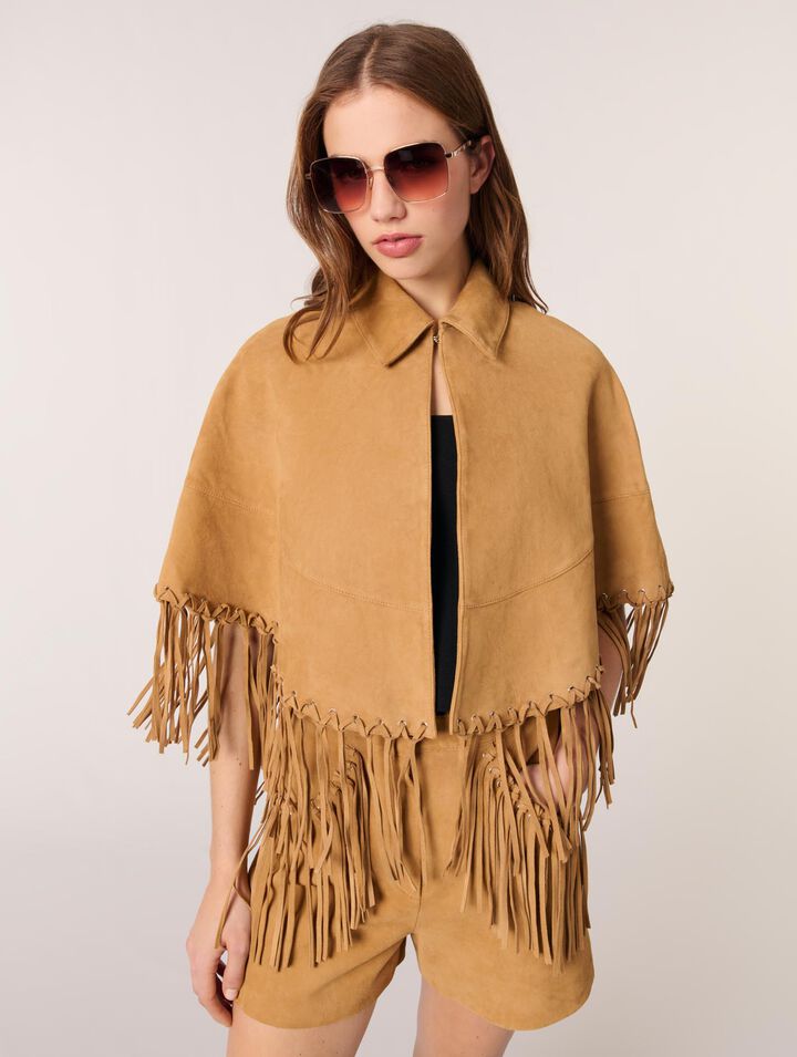 Short leather fringed coat
