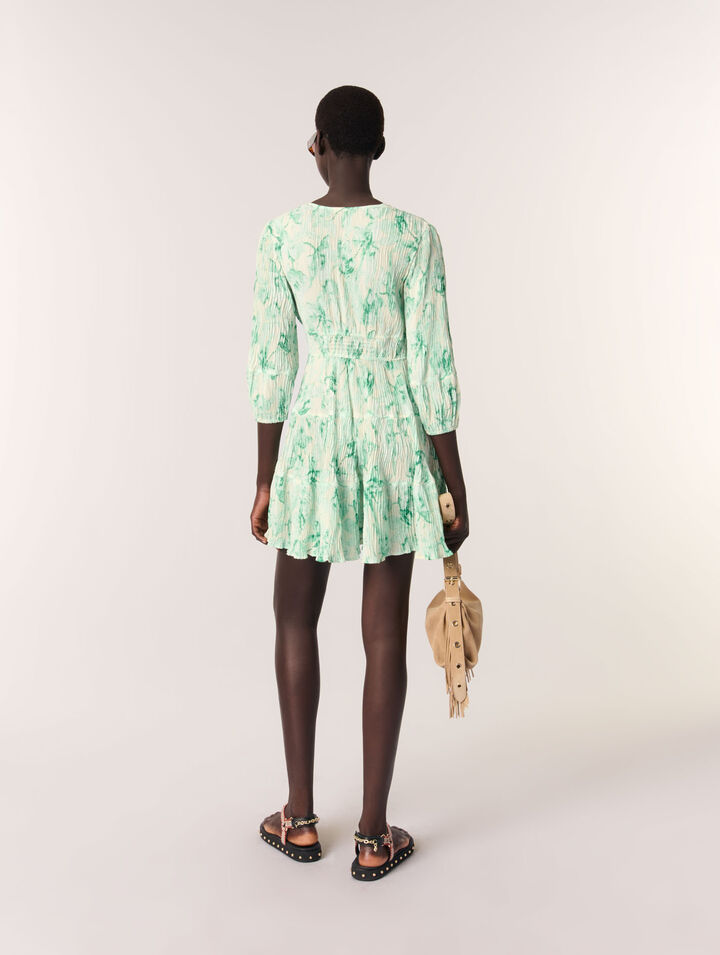Patterned pleated mini dress