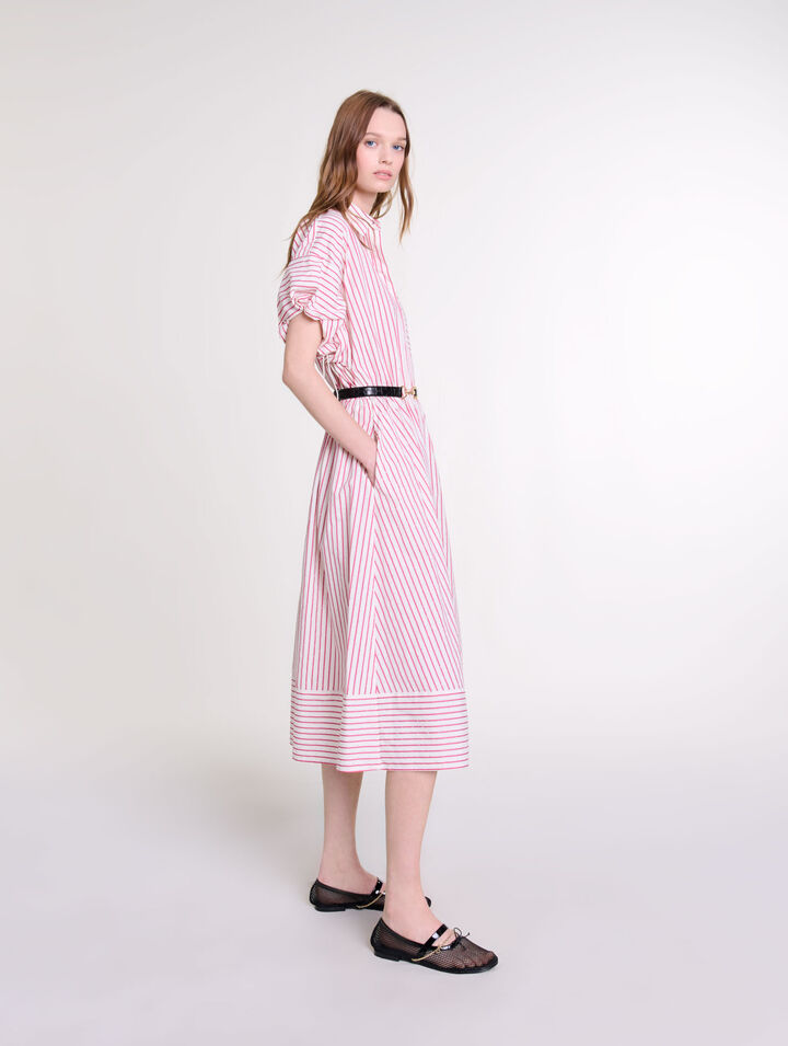 Robe longue &agrave; rayures et strass