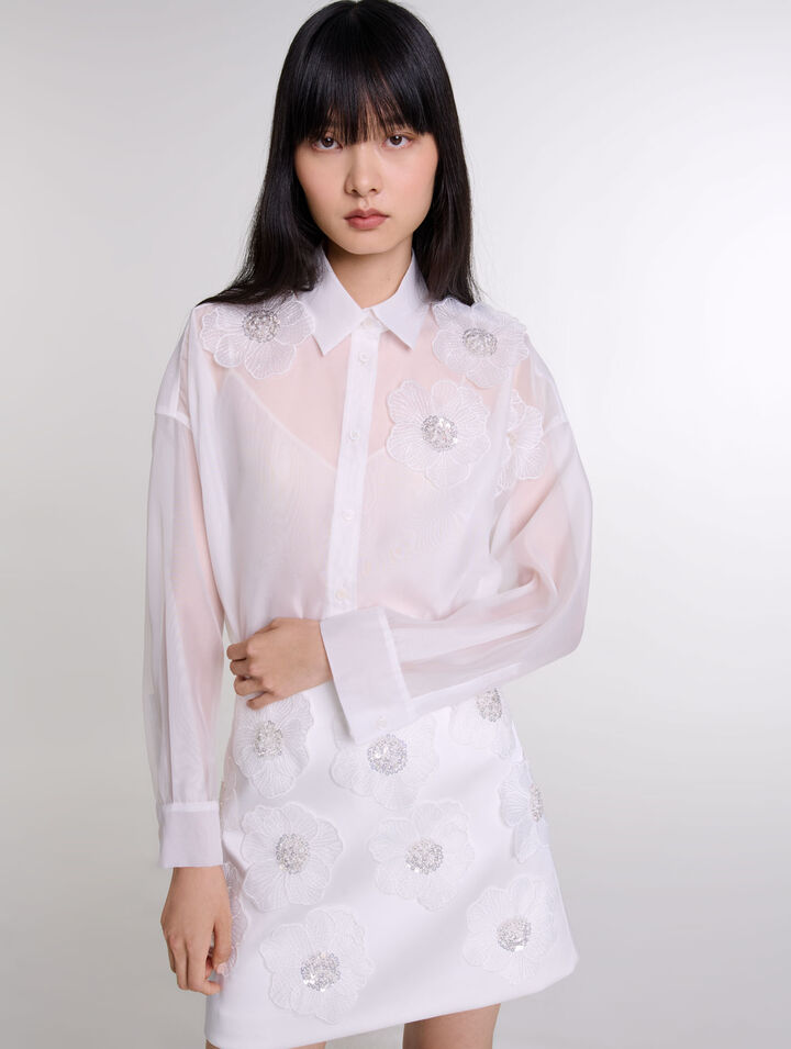 Jupe à fleurs perlées en satin