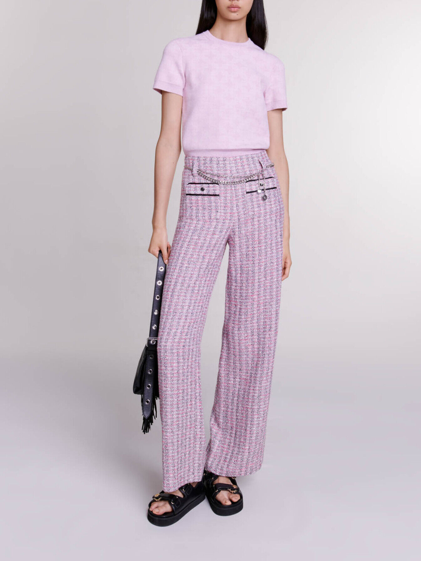 Wide-leg tweed trousers Pink For Women | Maje