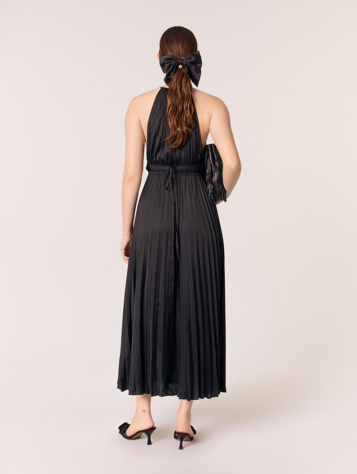 Robe longue satin&eacute;e pliss&eacute;e