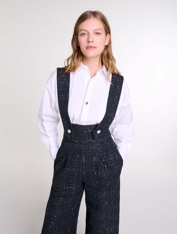 Pantalon large à bretelles en tweed