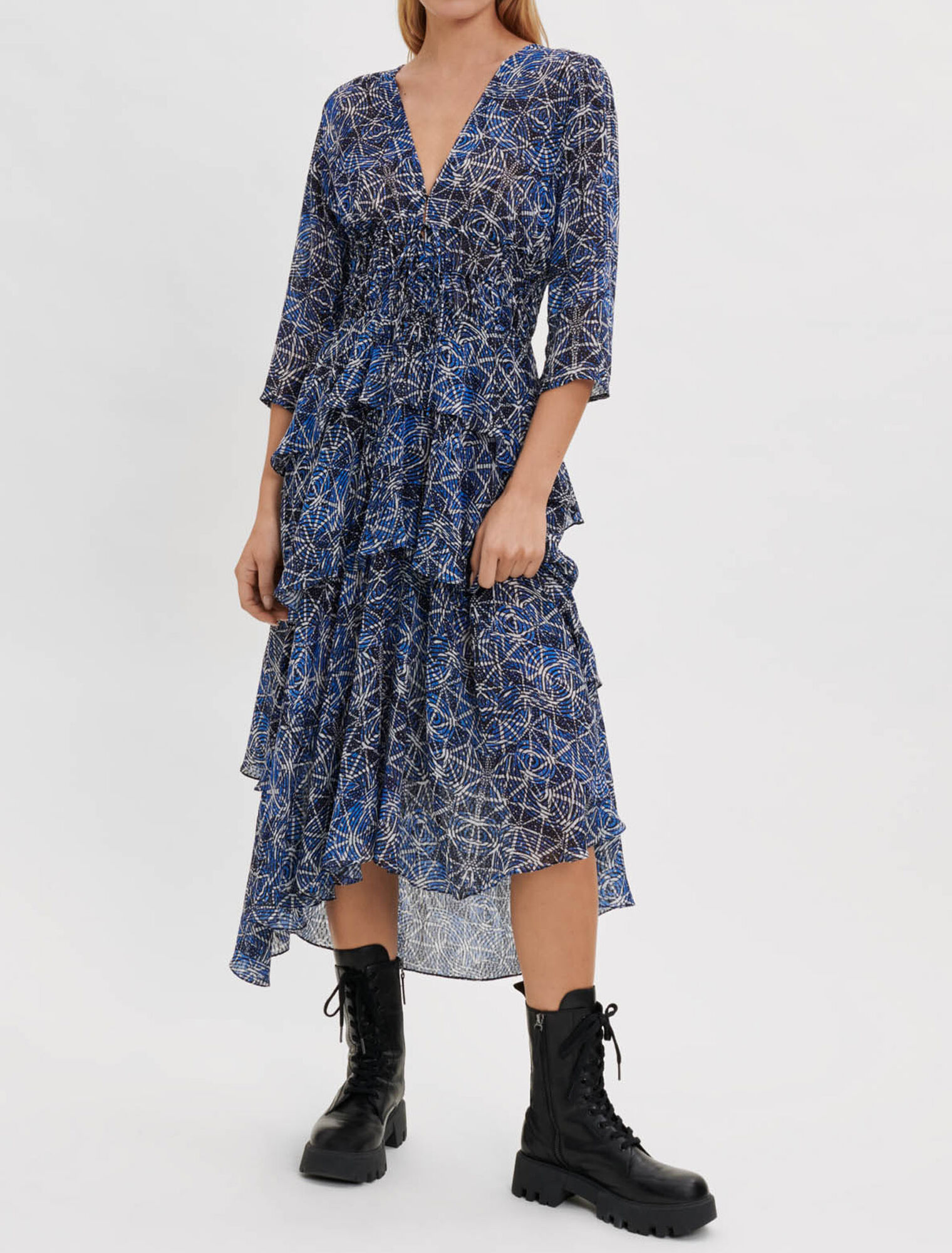 Robe à volants en viscose imprimée