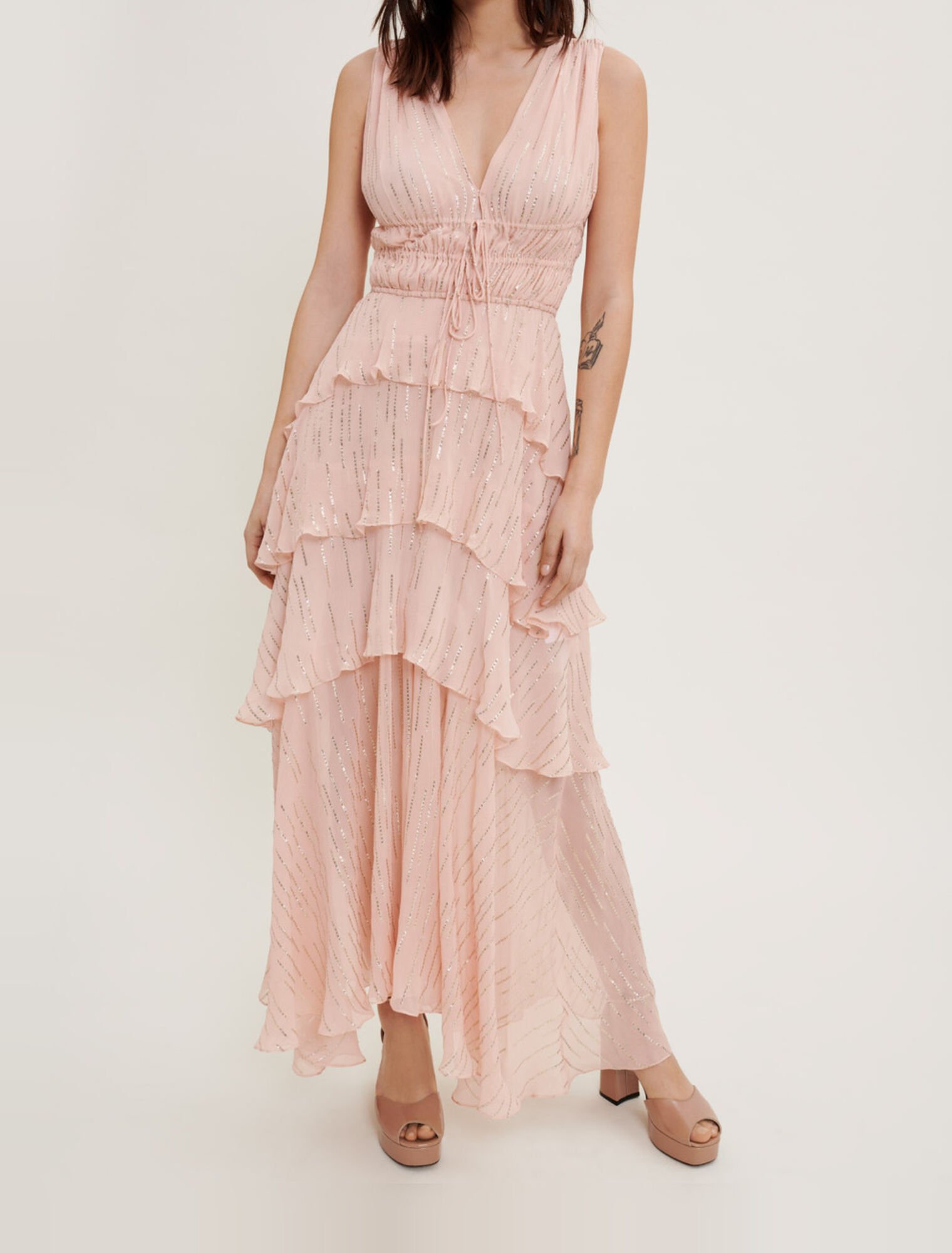 Silk and lamé ruffle dress