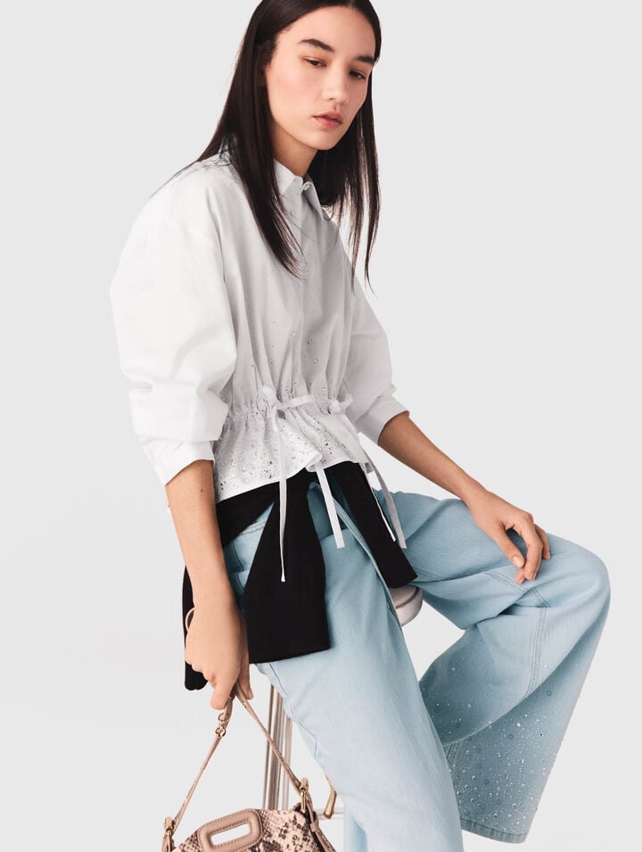 Cotton shirt with rhinestones