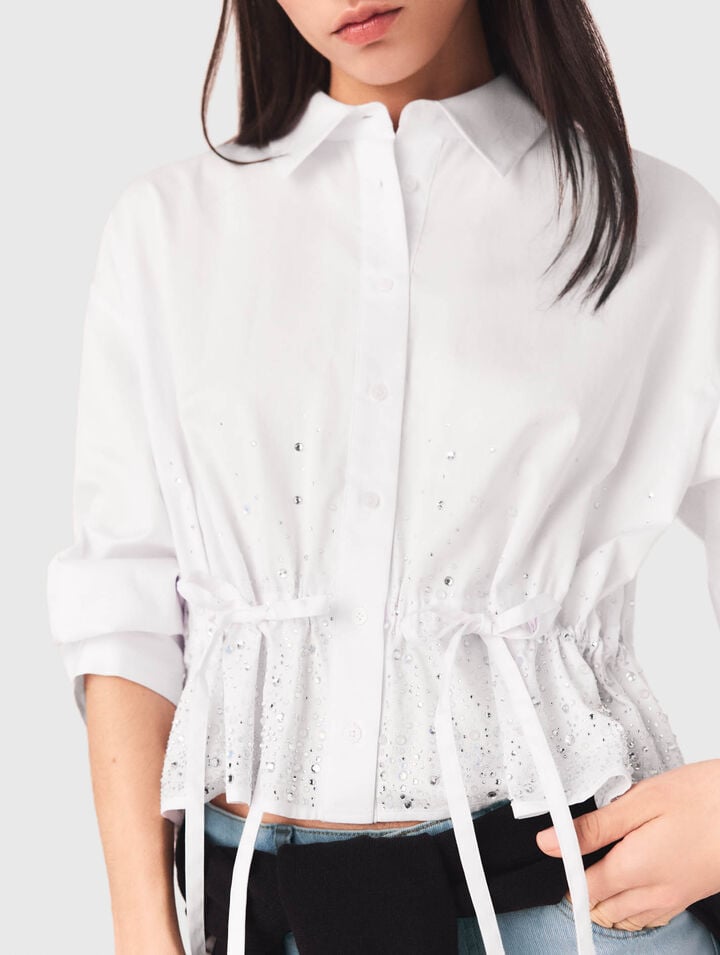 Cotton shirt with rhinestones