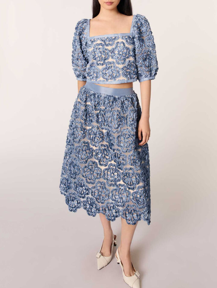 Jupe longue en organza motif floral