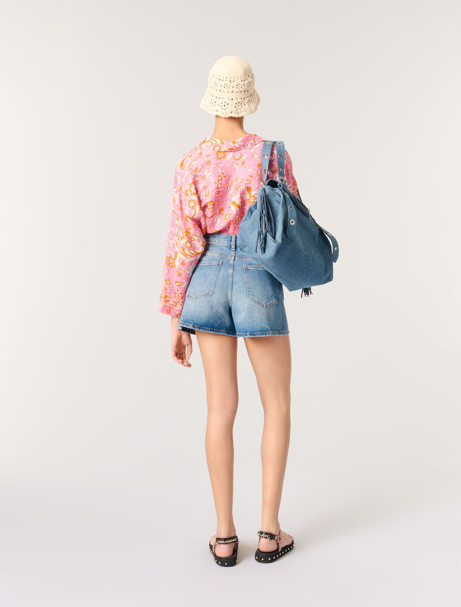 Short en denim et galons tressés