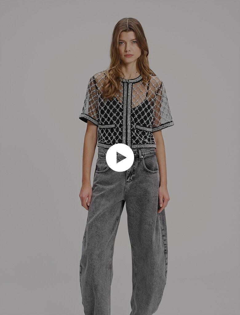 Embroidered tulle top Black / Gray For Women | Maje