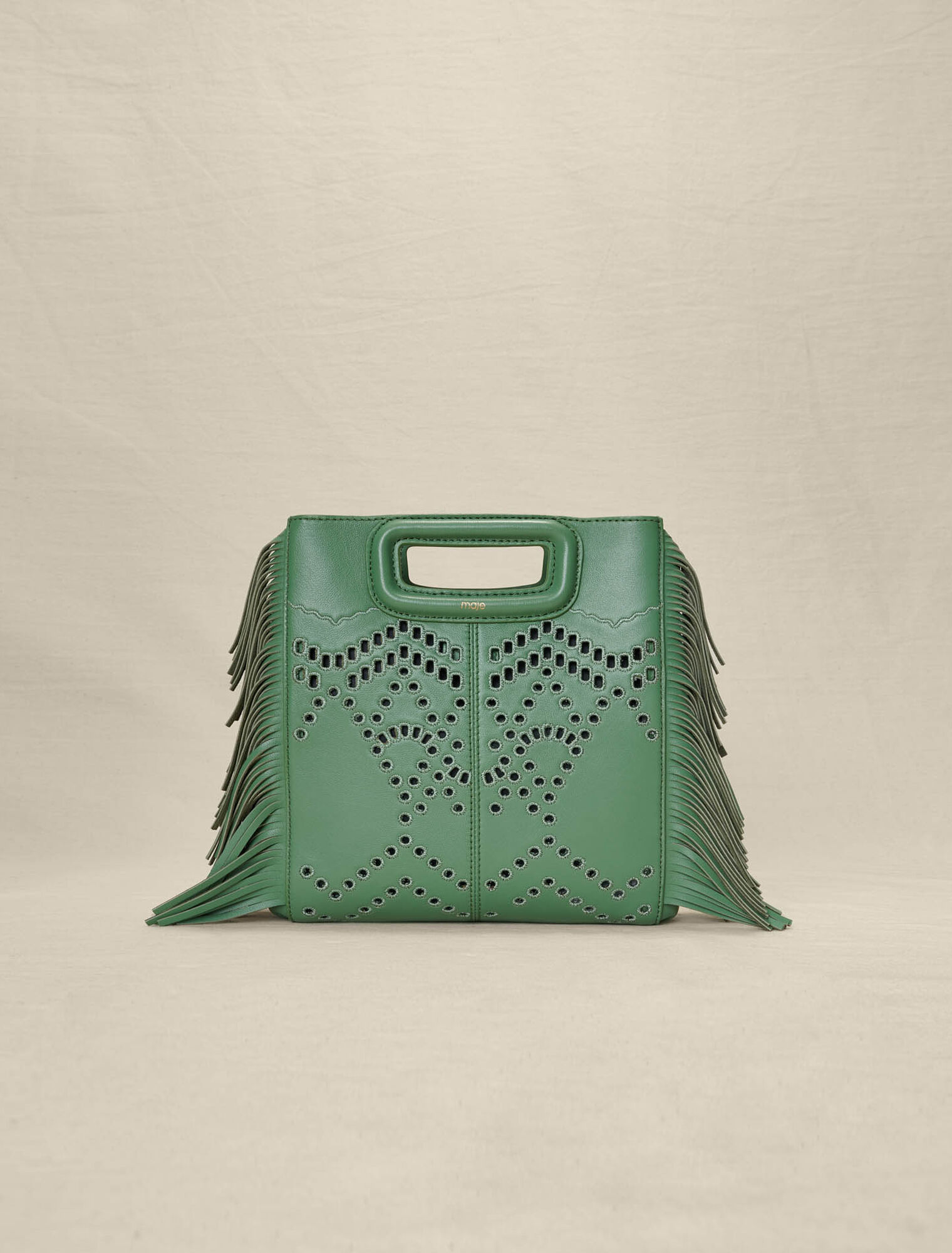 Perforated, fringed leather M bag