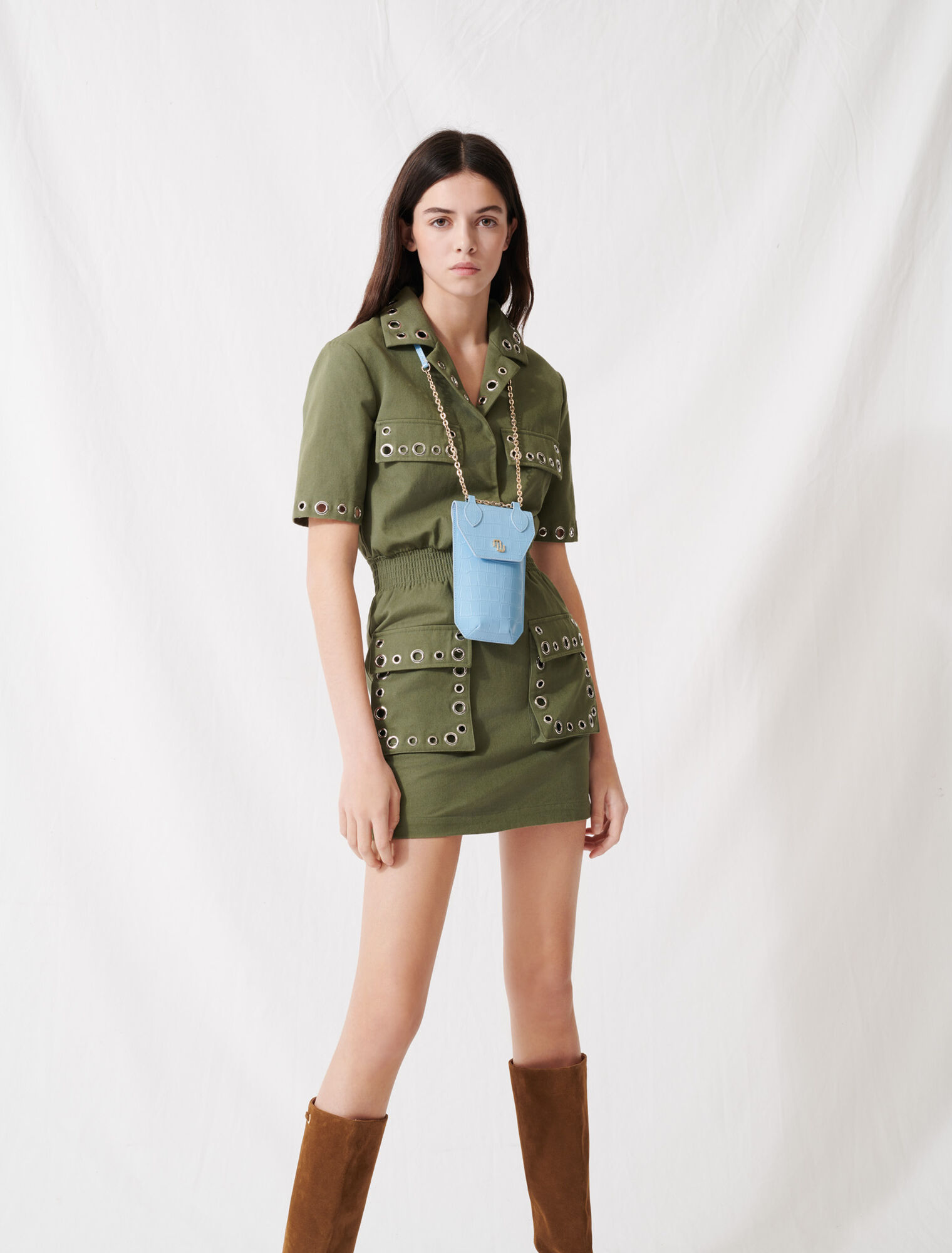 Porte téléphone en cuir embossé croco