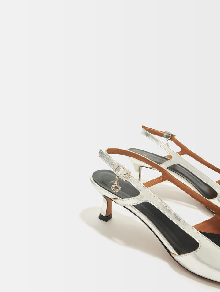 Escarpins &agrave; brides en cuir argent&eacute;