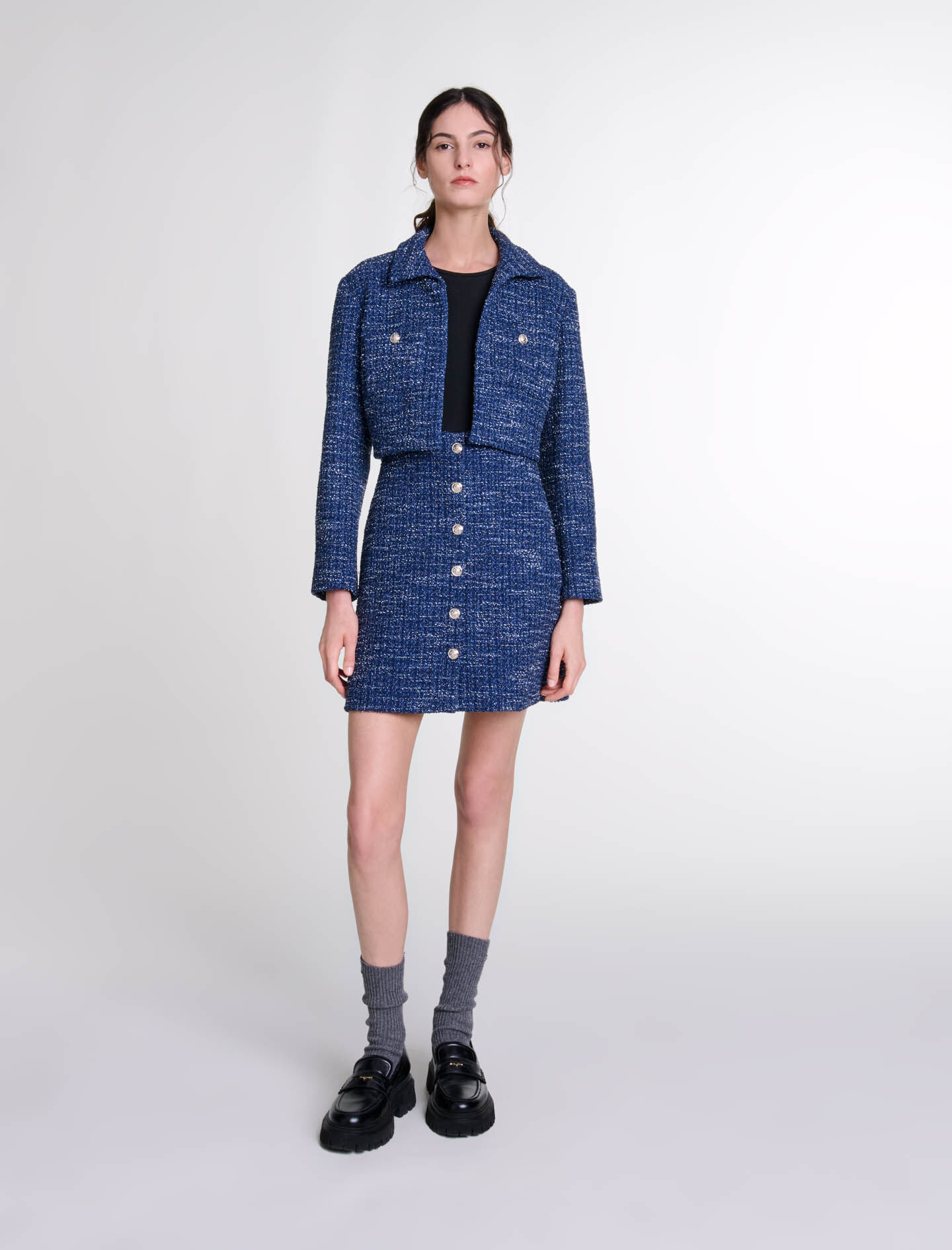 Robe 2 en 1 en tweed bleu pour femme Maje