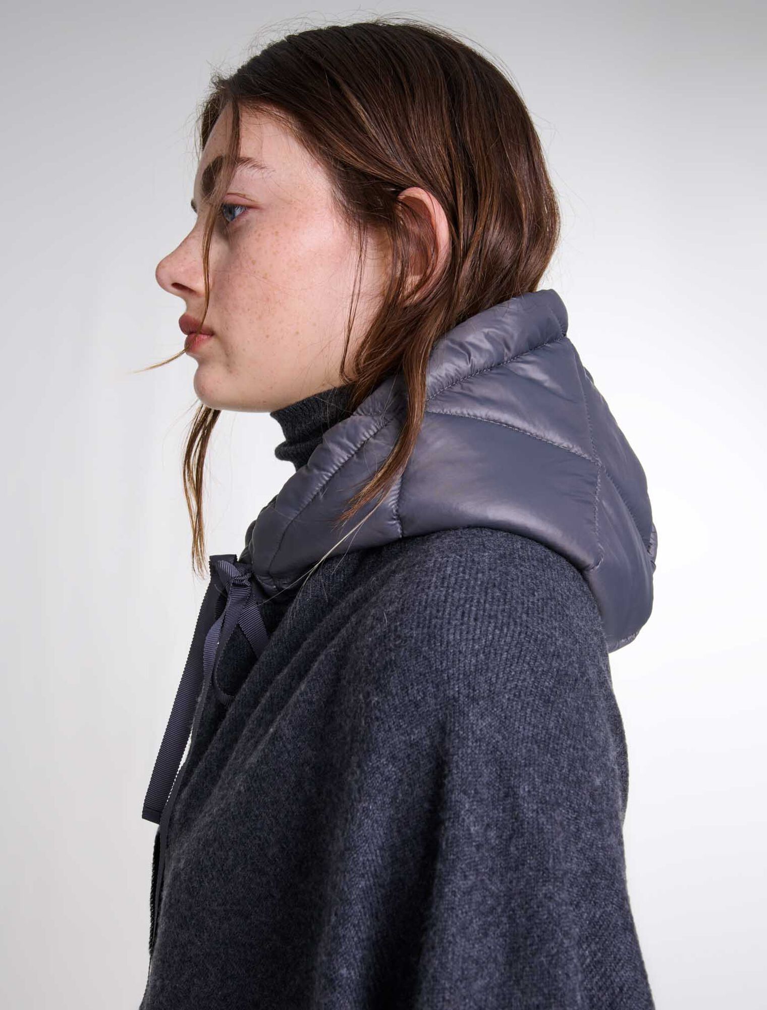 Hooded wool poncho