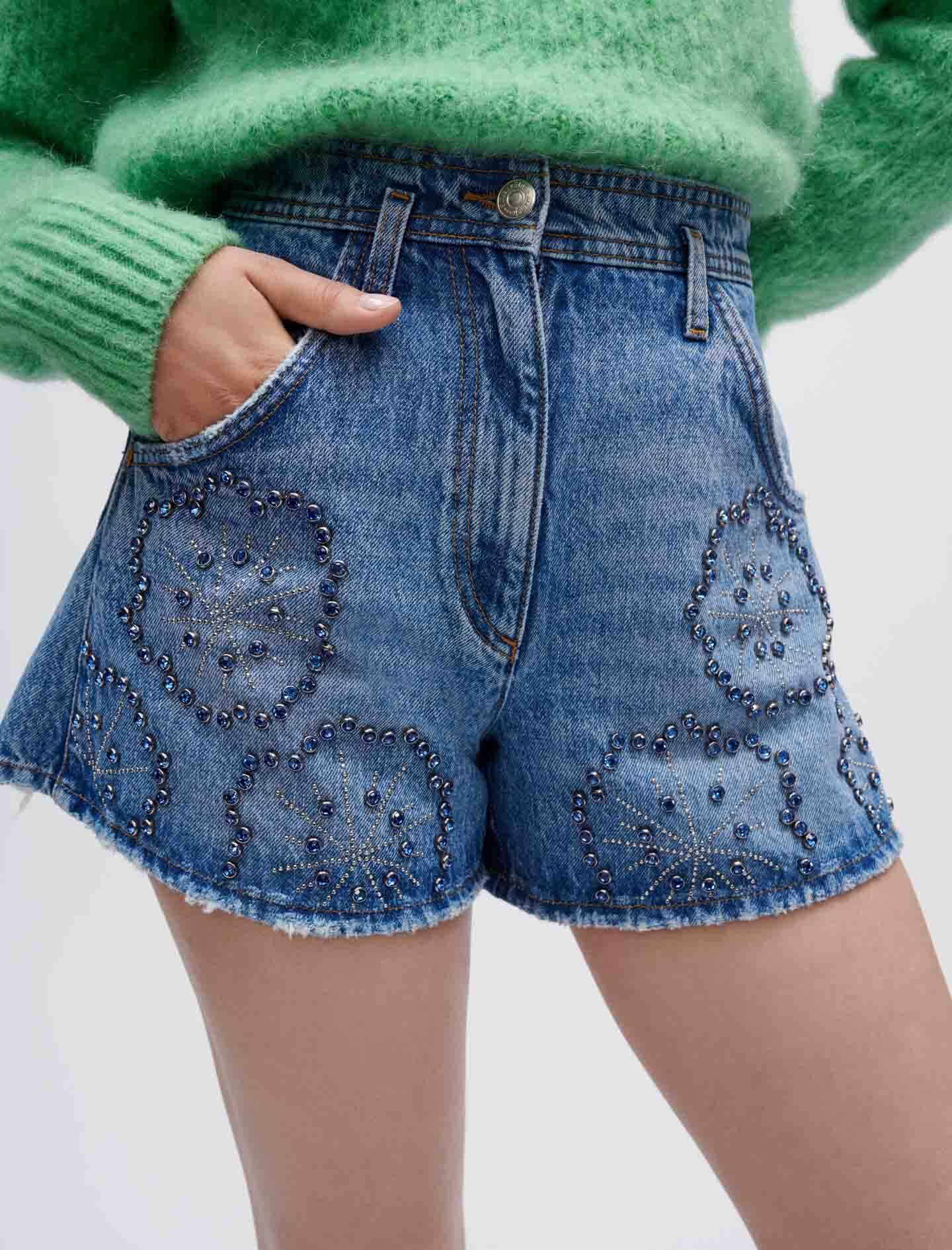Denim shorts with rhinestones