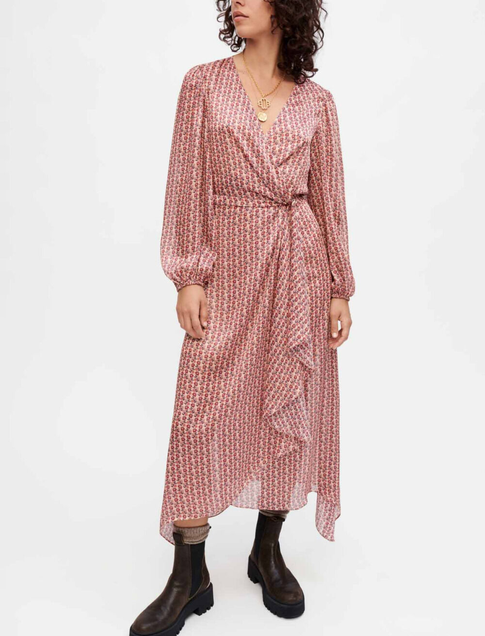 Robe drapee en satin imprime Pink pour femme Maje
