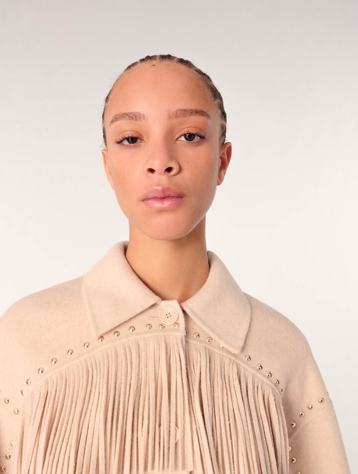 Double-breasted fringed coat