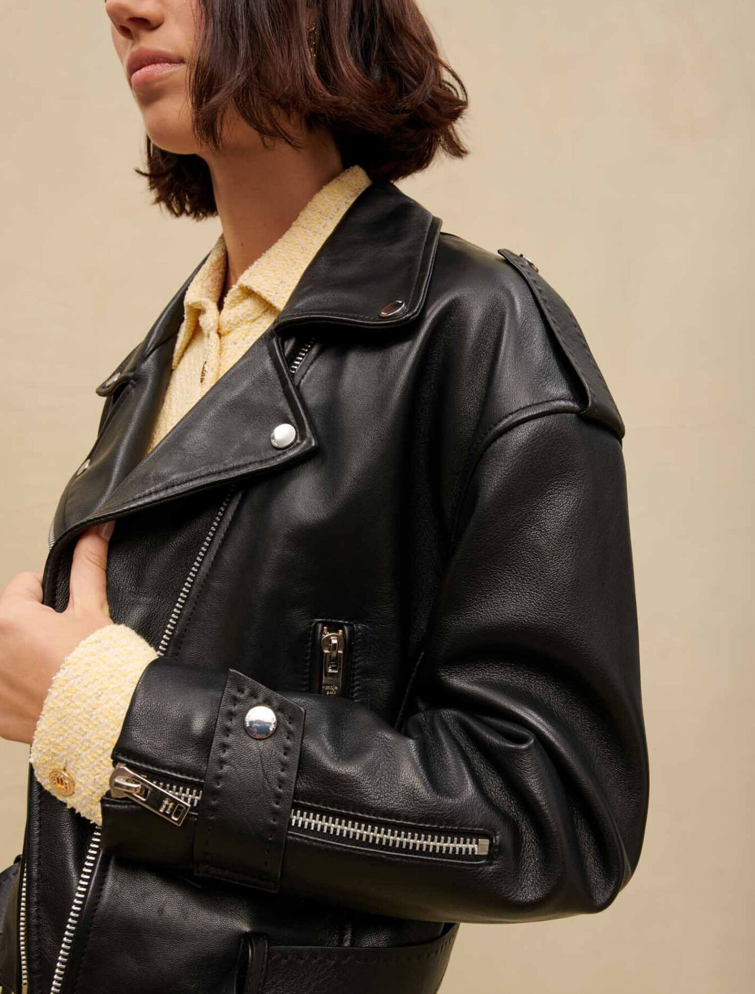 Blouson de moto large en cuir