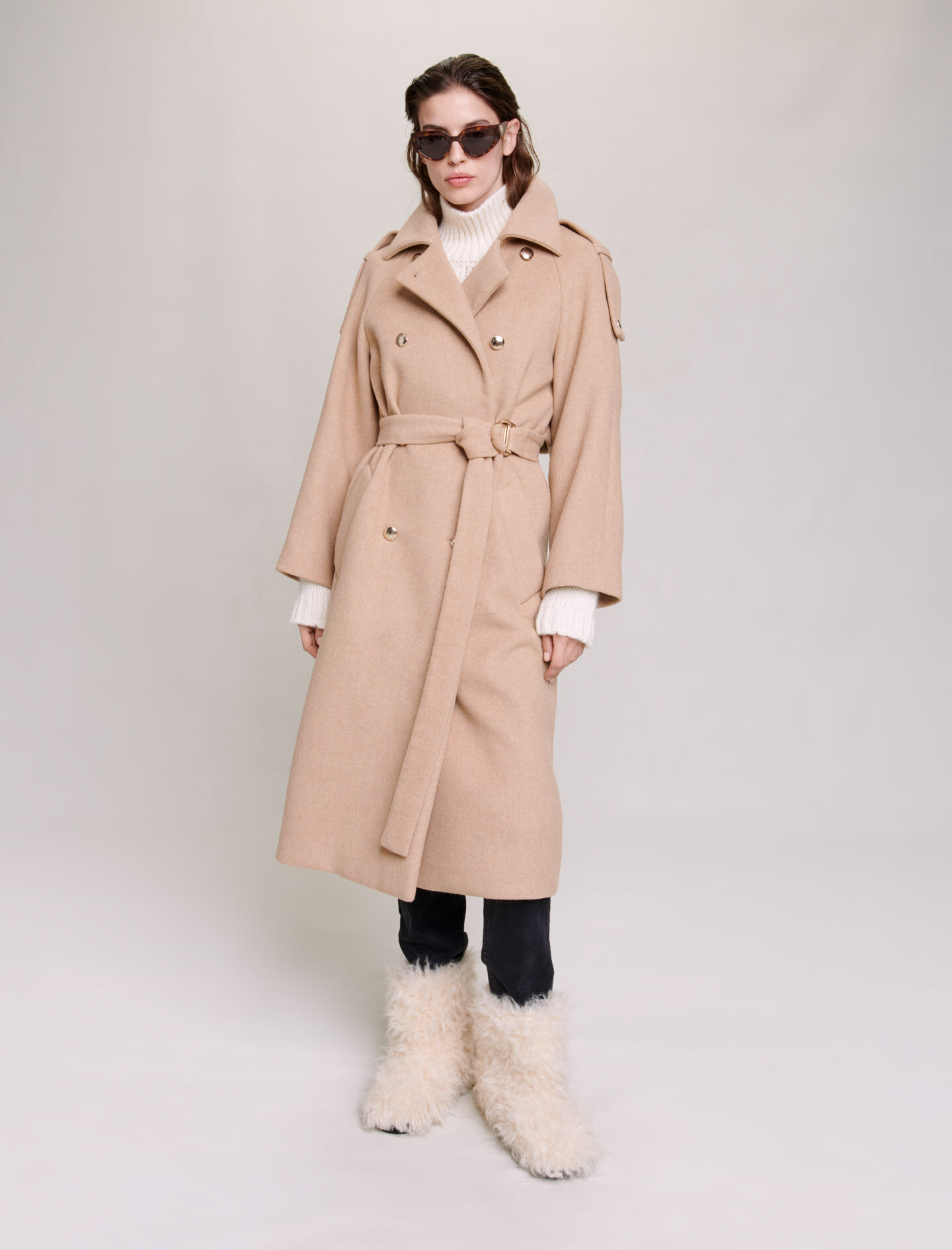 Fitted long wool coat hot sale