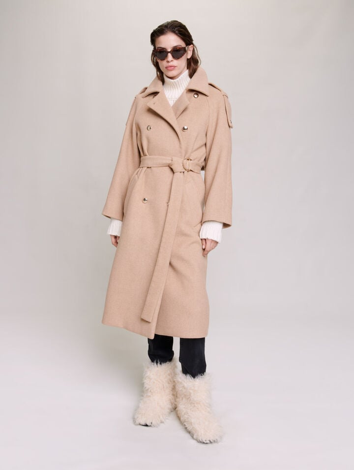 Manteau long en laine m&eacute;lang&eacute;e