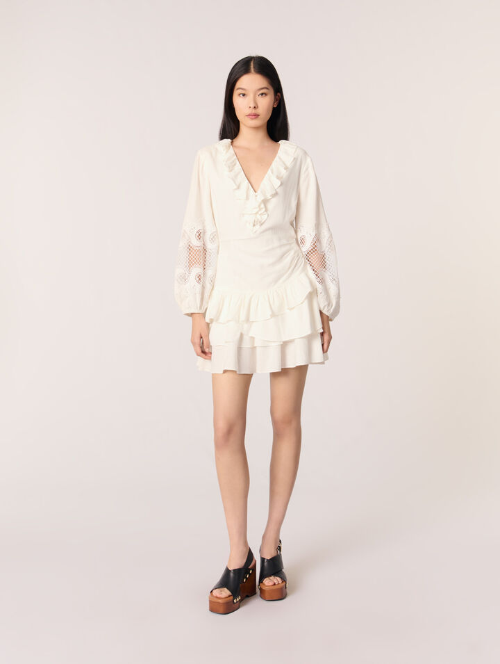 Ruffled embroidered sleeve dress