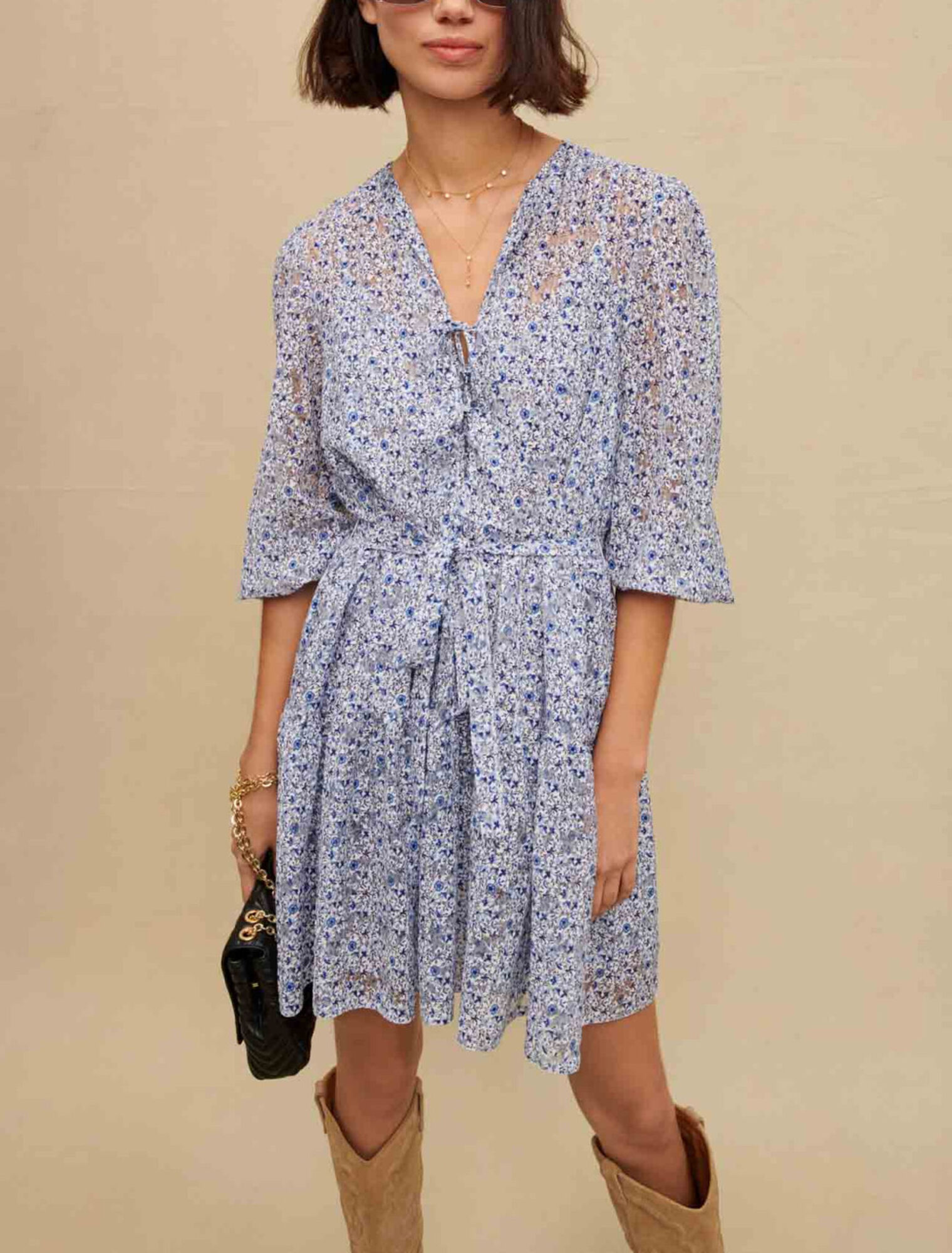 Robe nuisette ceinturée bleue
