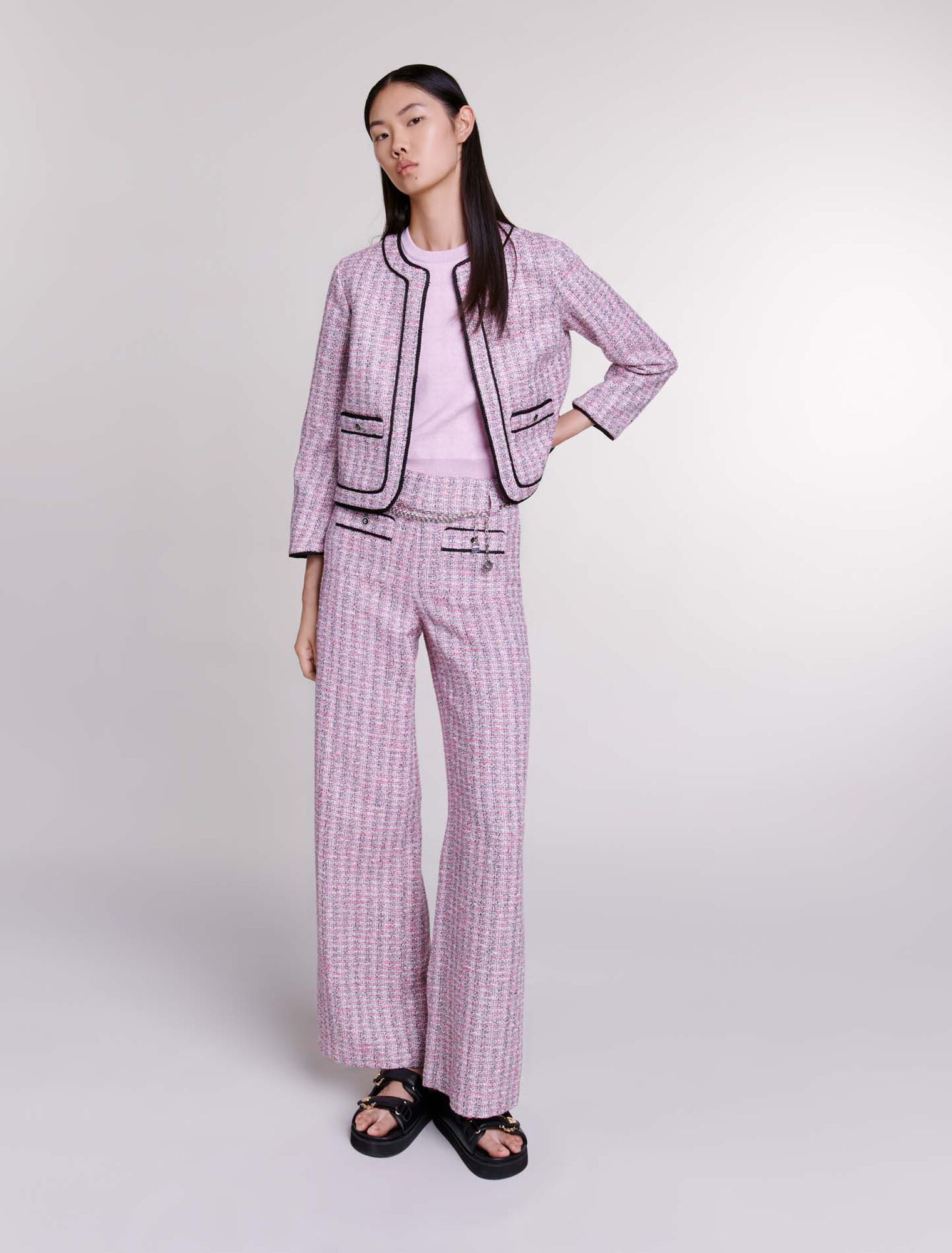 Pantalon large en tweed