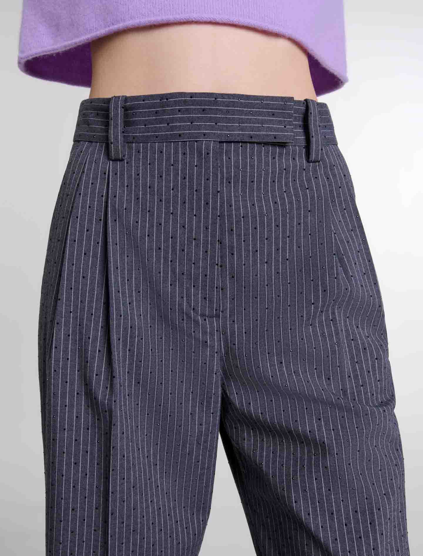 majeページ Rhinestone suit trousers Black / Gray For Women | Maje
