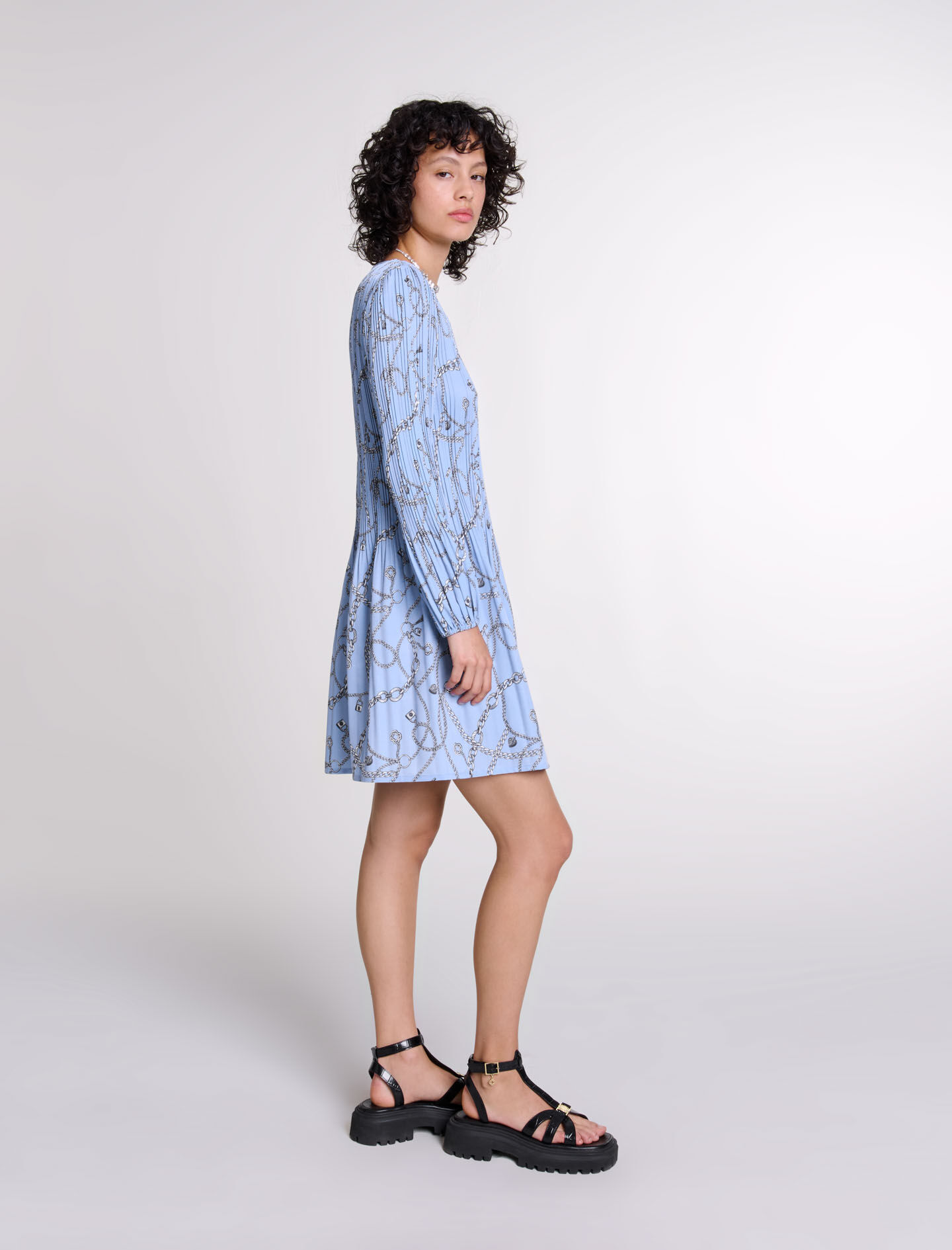 Patterned pleated dress Blue For Women Maje