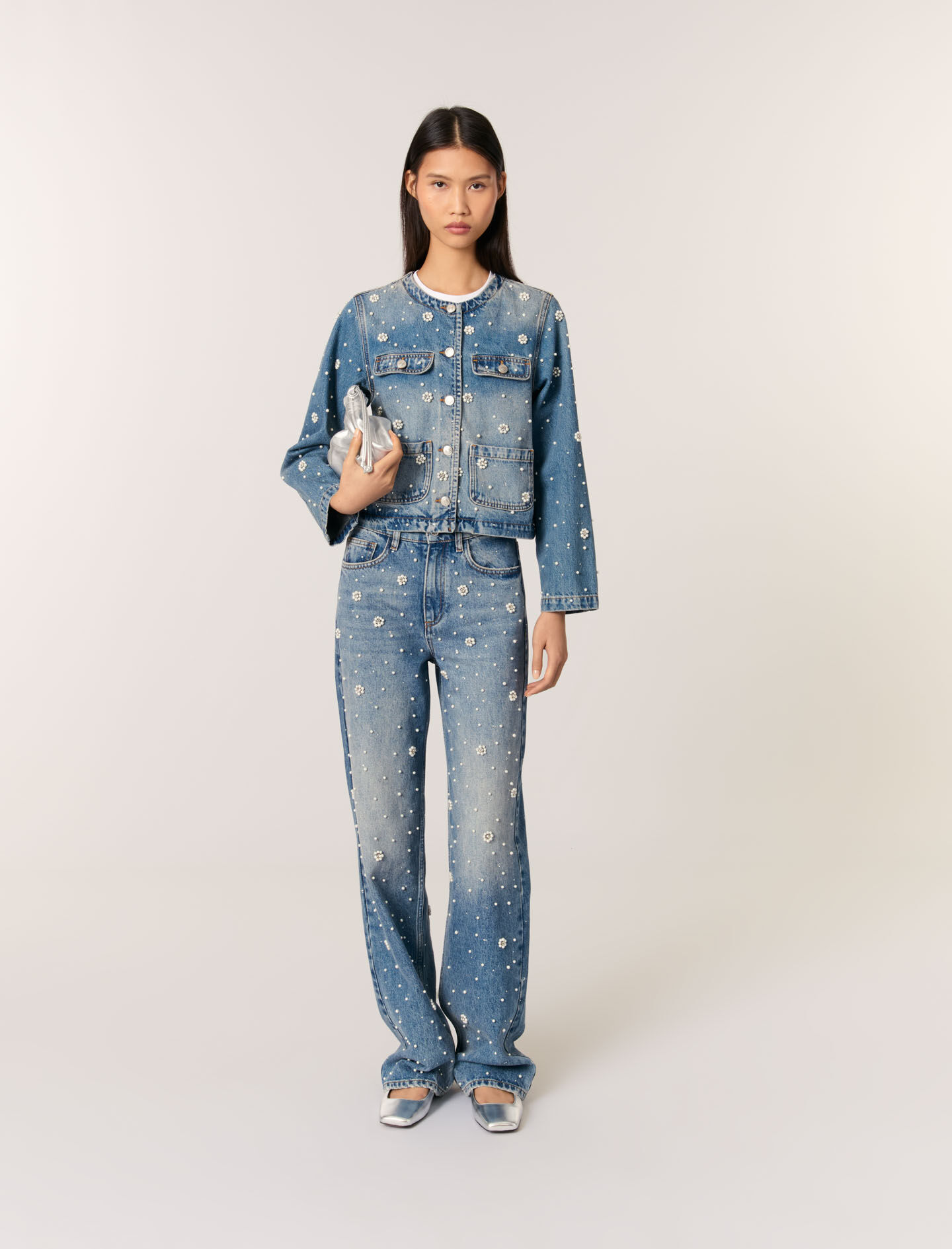 Embroidered denim jacket Blue For Women | Maje