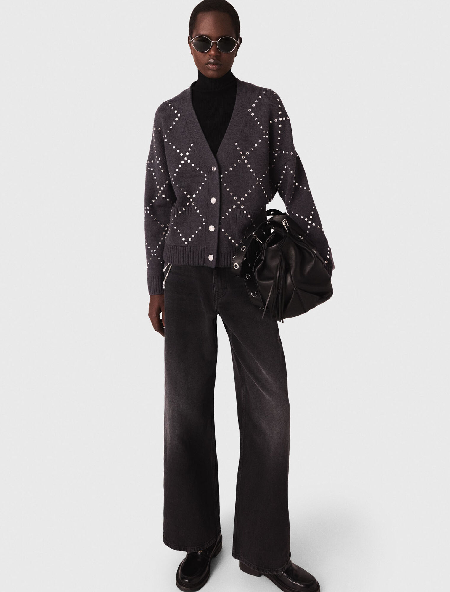 Cardigan à carreaux strassé