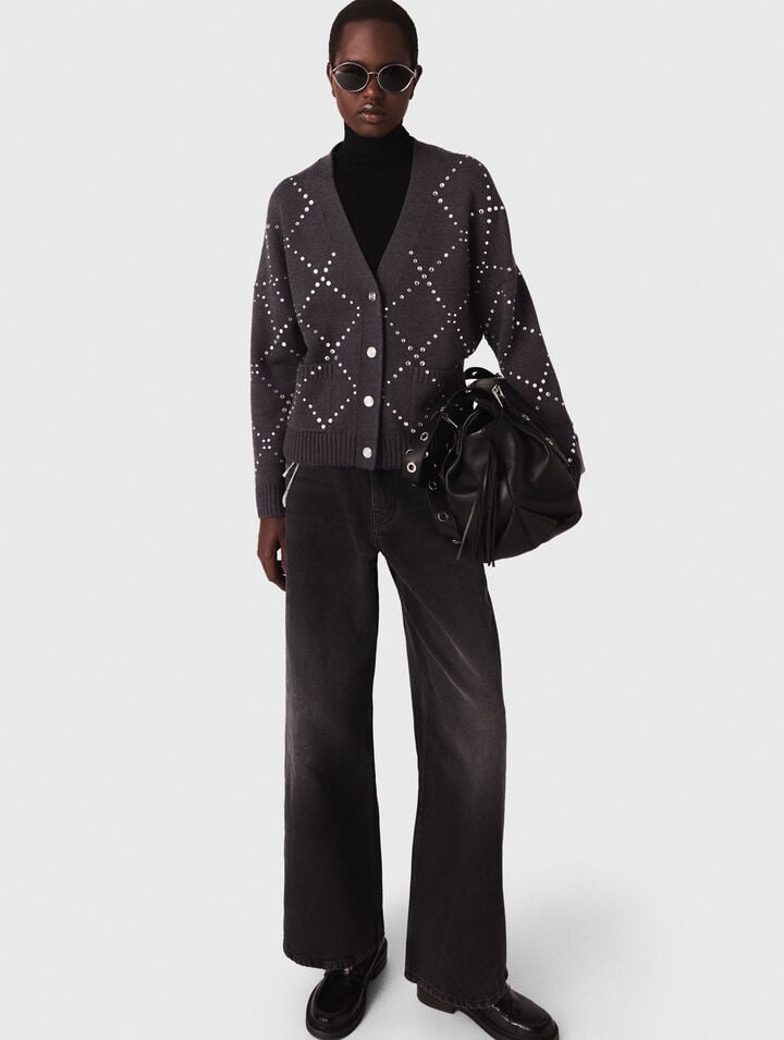 Cardigan à carreaux strassé