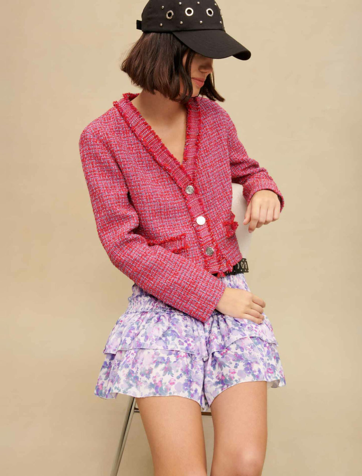 Smocked skirt with floral print