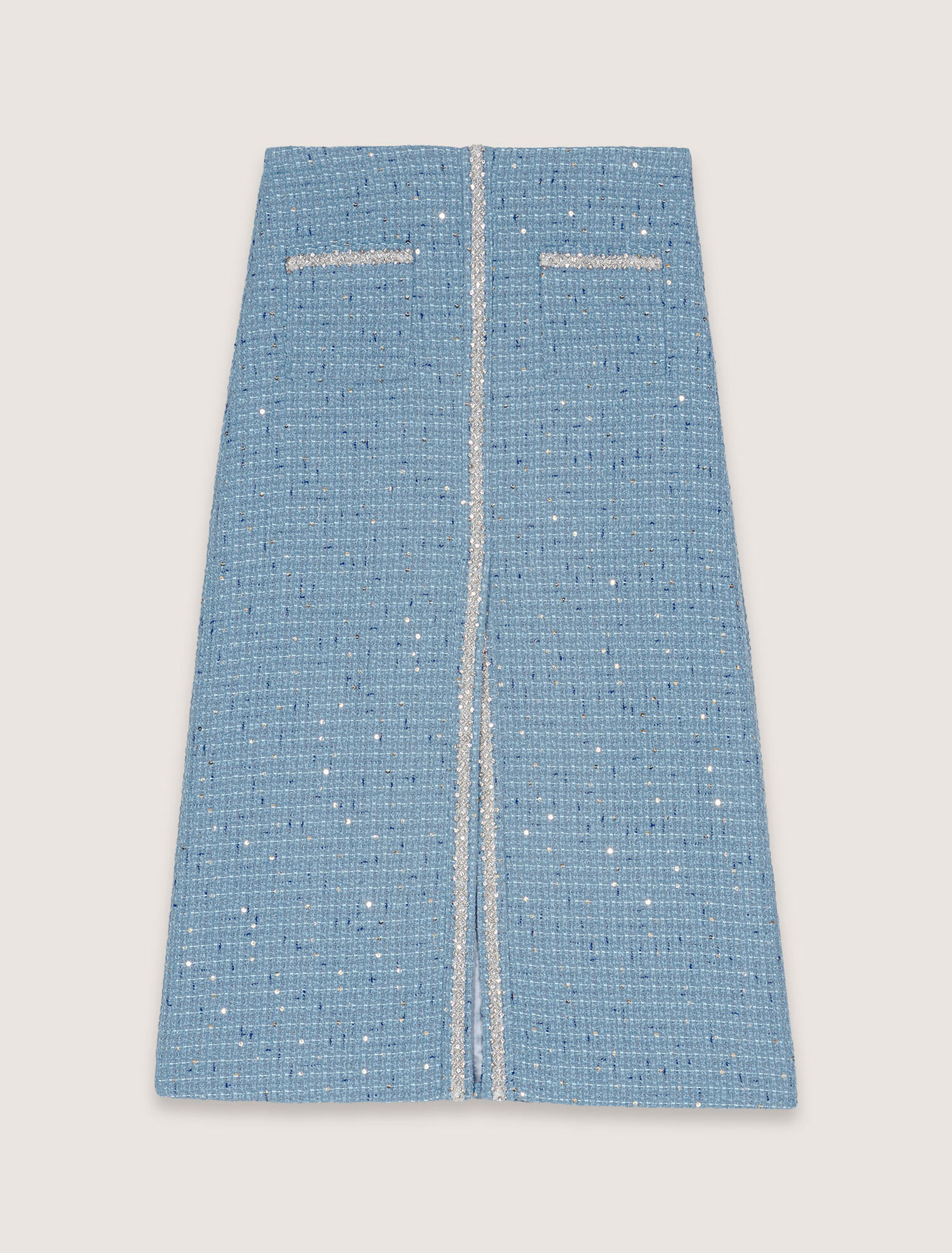 Jupe midi en tweed à sequins