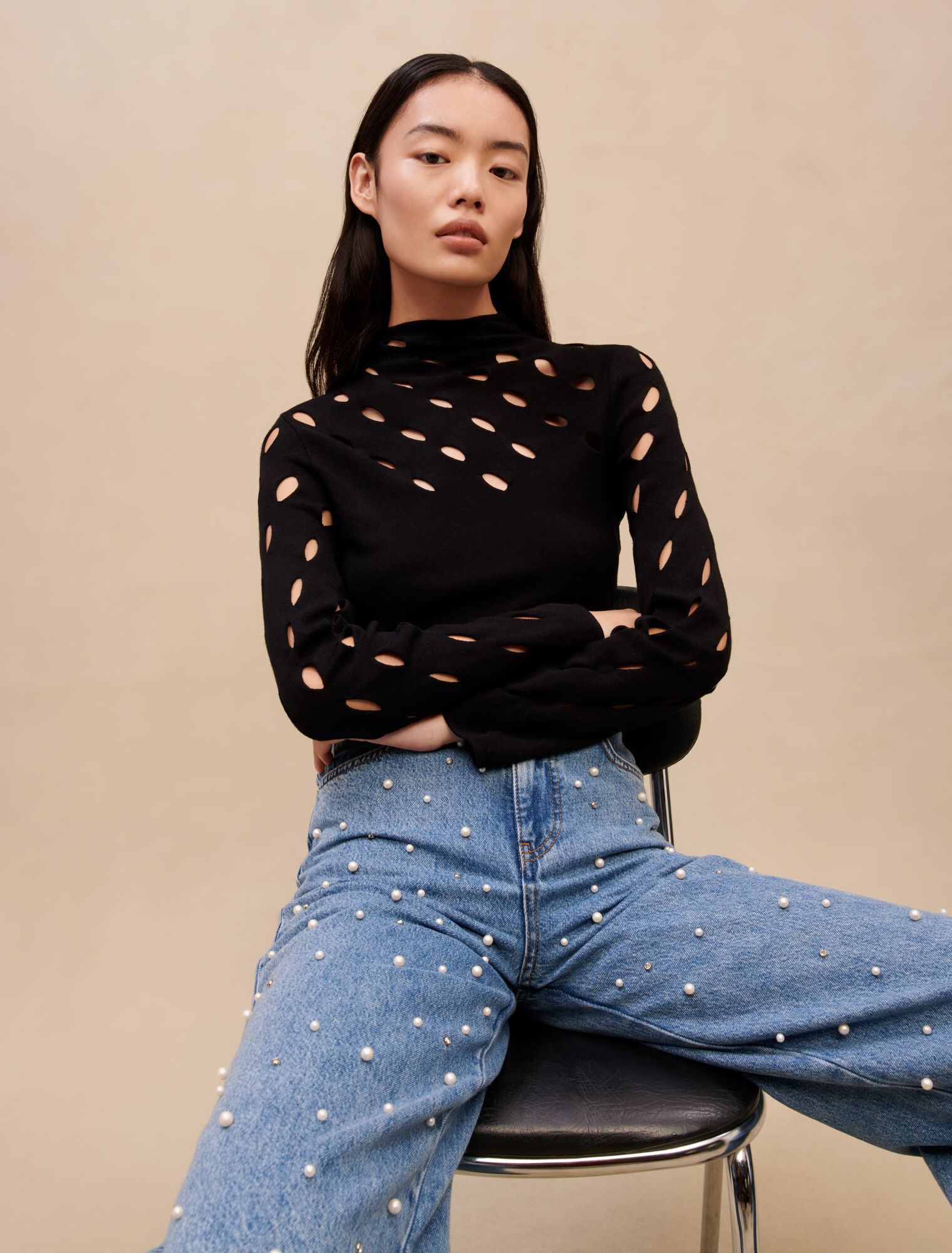 Openwork knit sweater