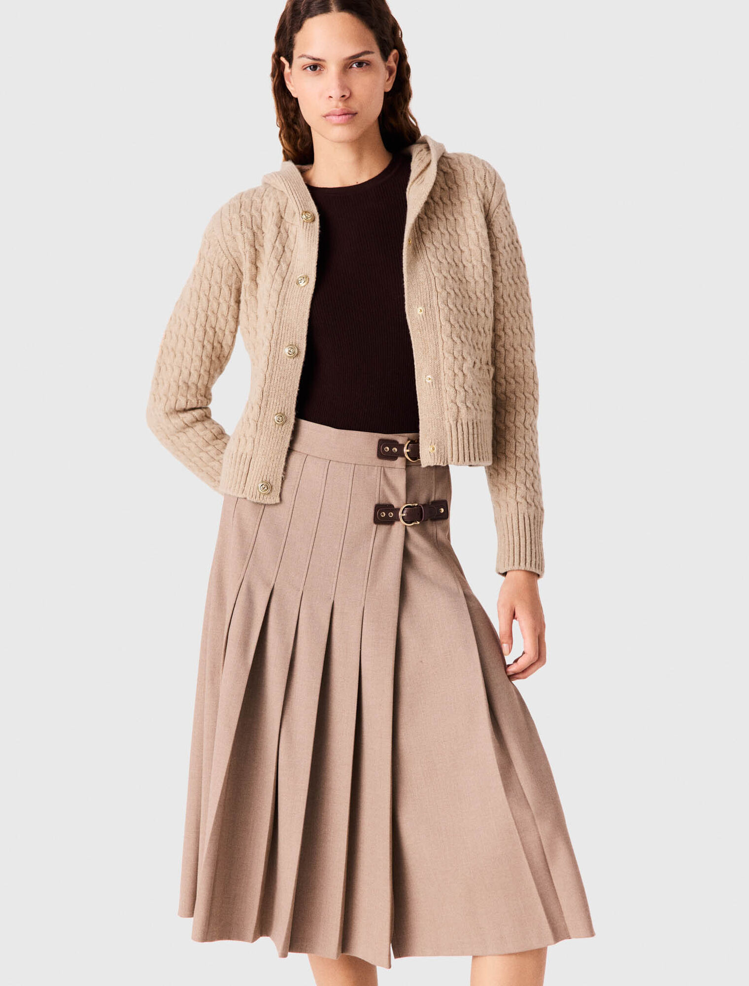 Pleated midi skirt with buckles