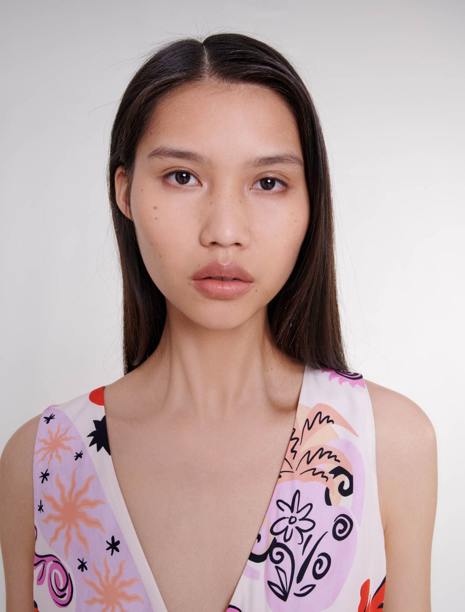 Robe longue ajourée en soie