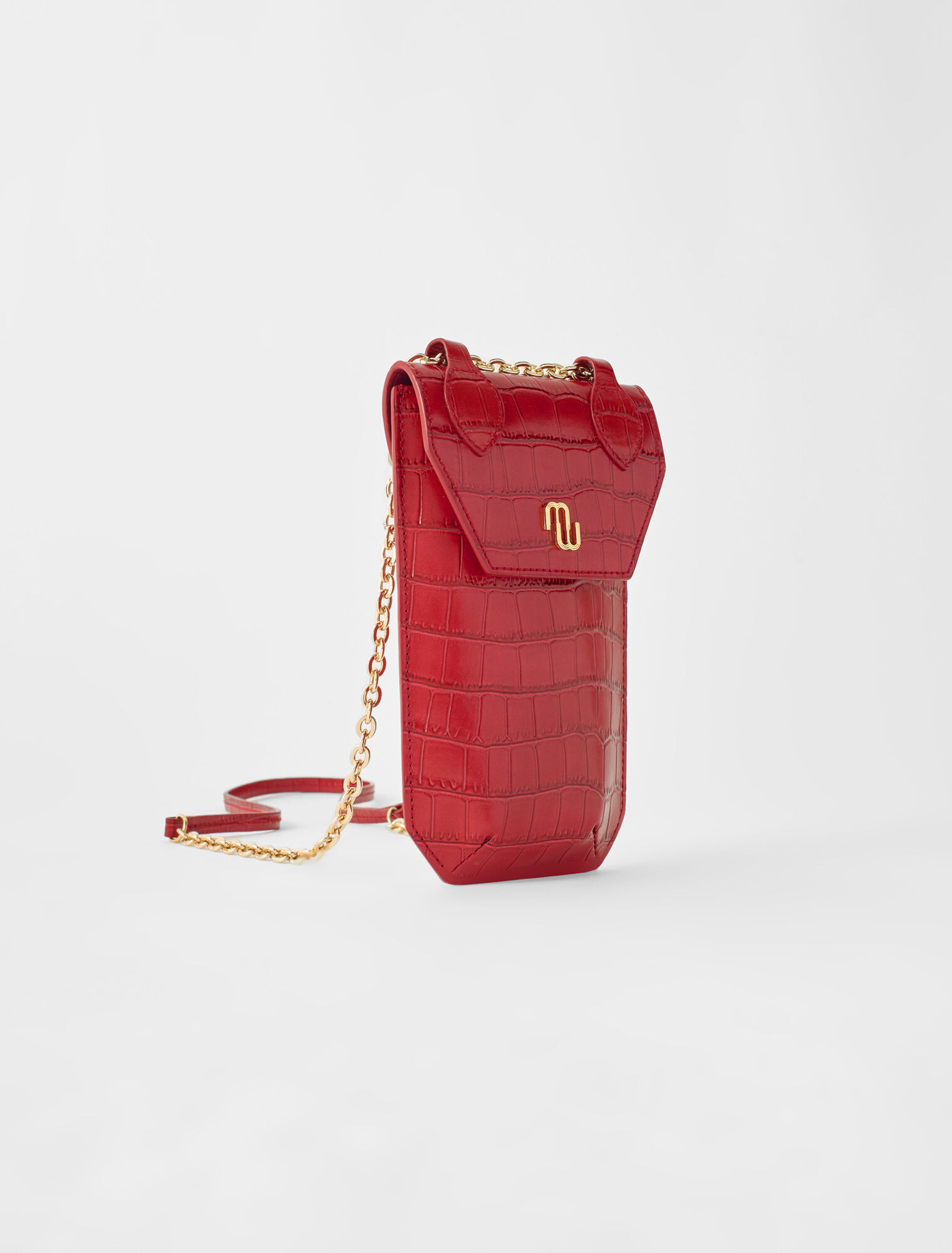 Porte téléphone en cuir embossé croco