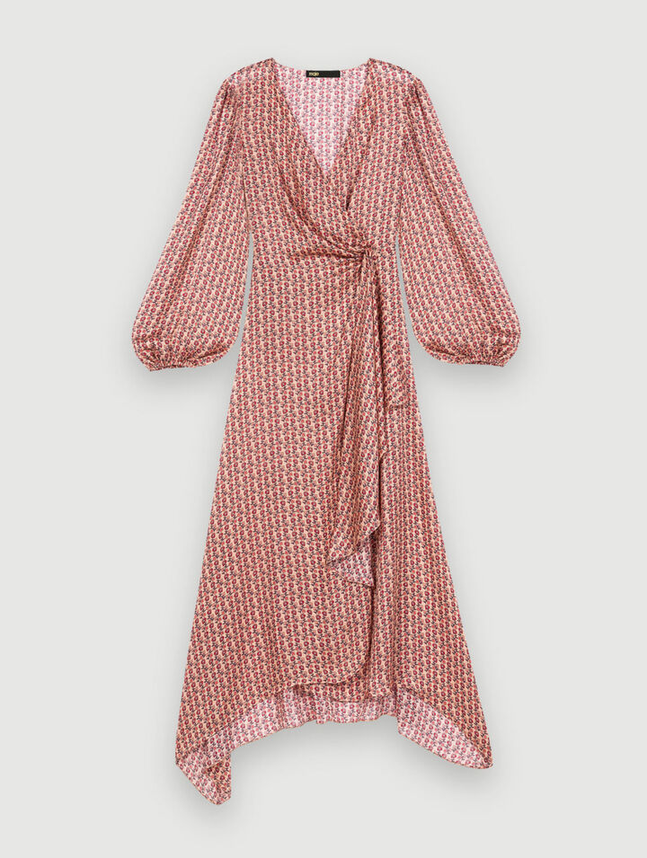 Robe drapée en satin imprimé