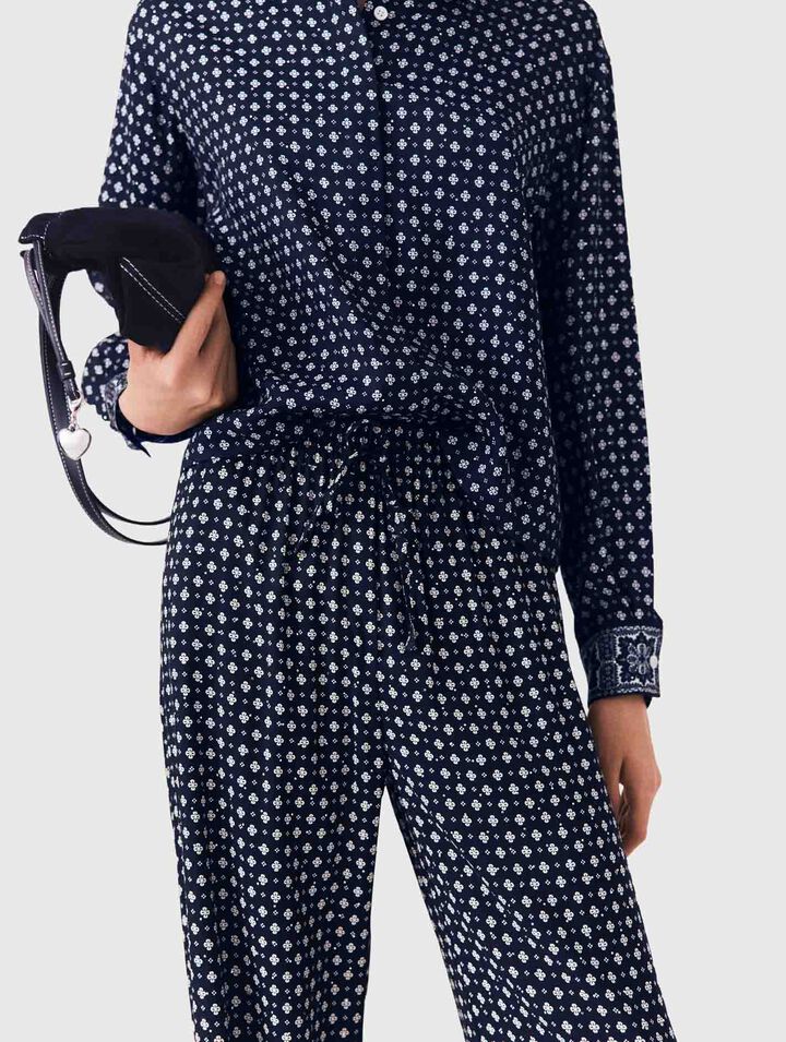 Wide-leg trousers with rhinestone