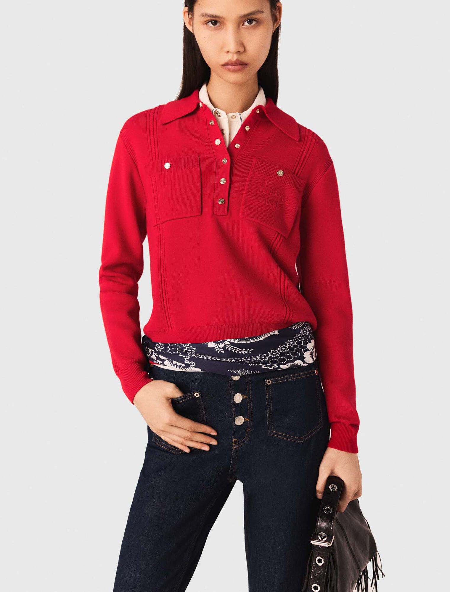 Polo collar sweater with embroidery