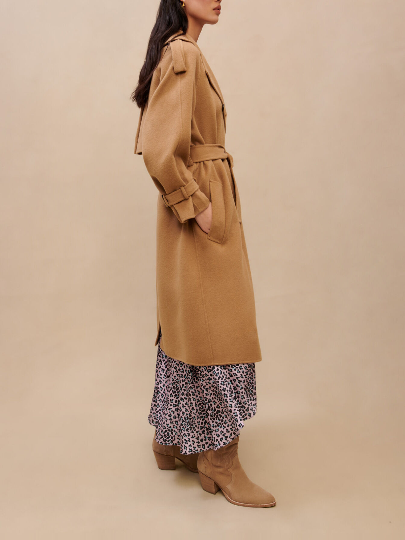 Maje camel coat top