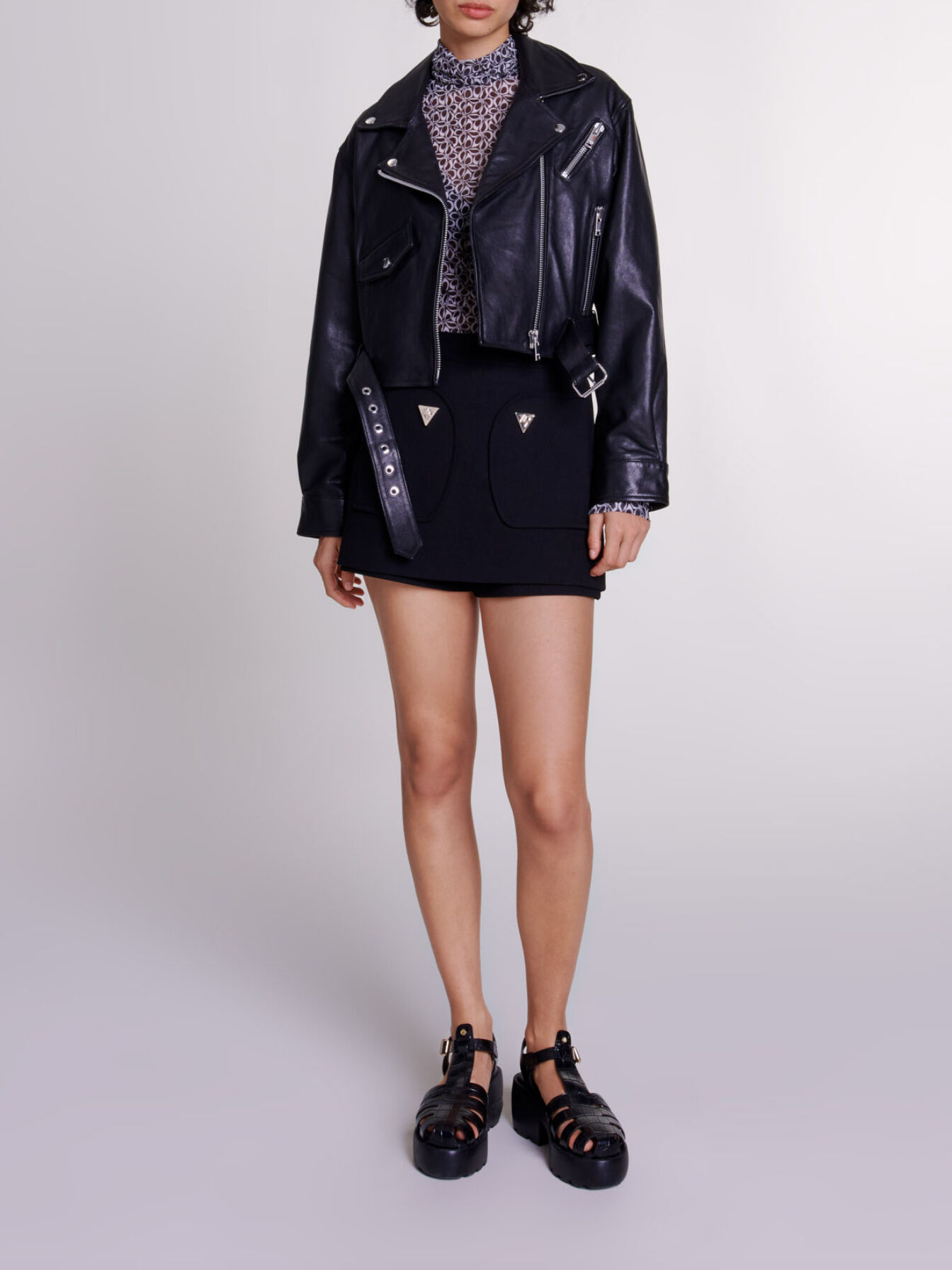 Cropped leather jacket Black / Gray For Women | Maje