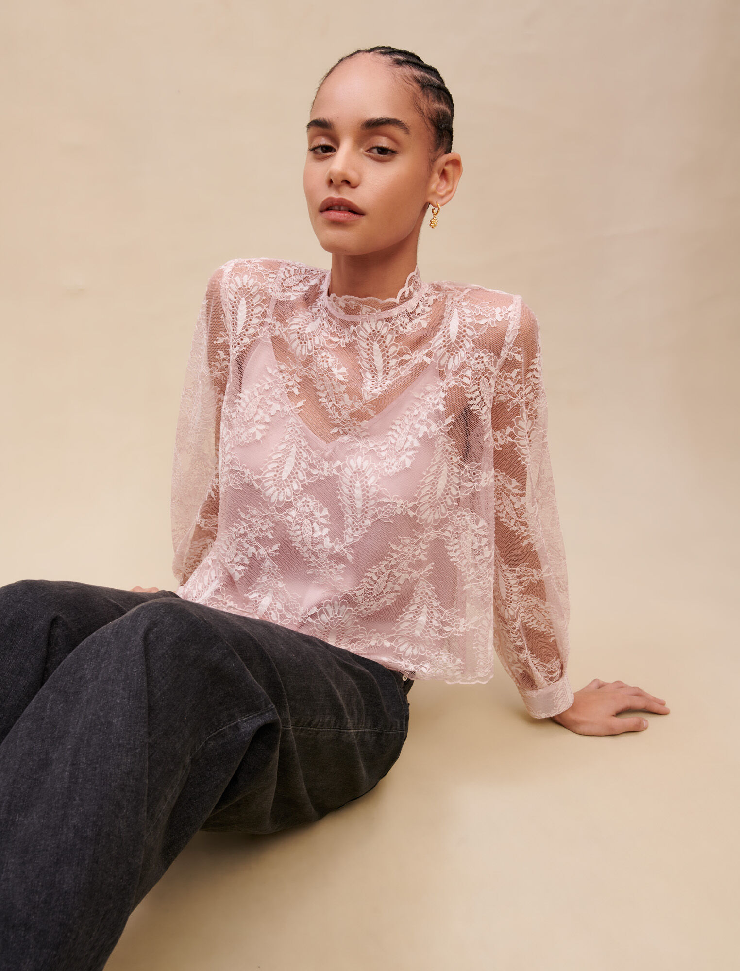 Semi sheer lace top