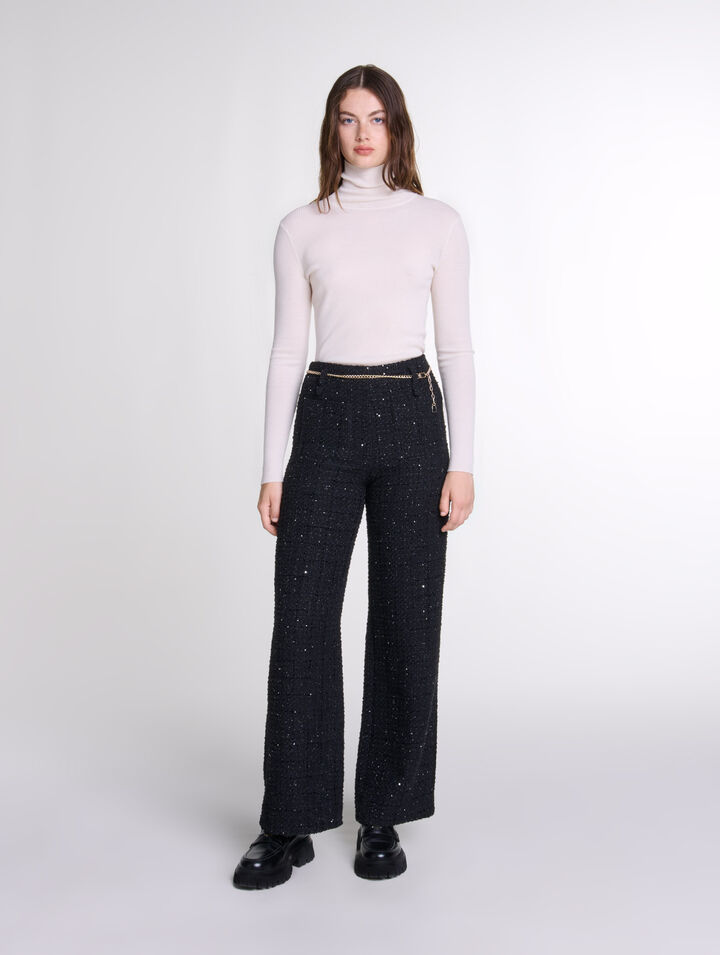 Sequinned tweed trousers