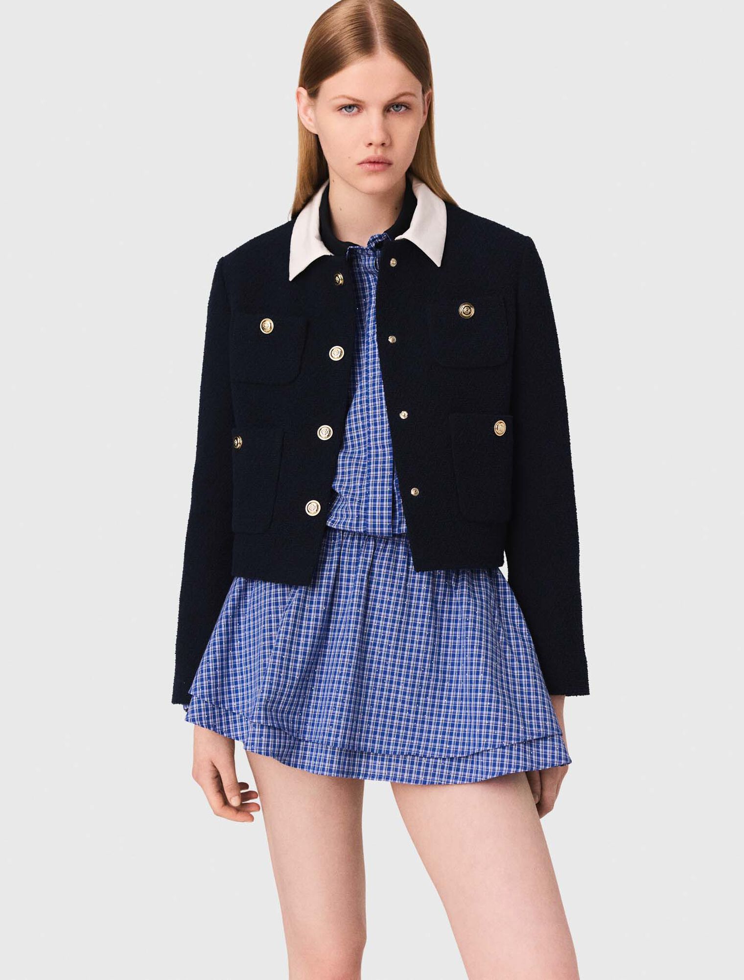 Short tweed jacket, removable col