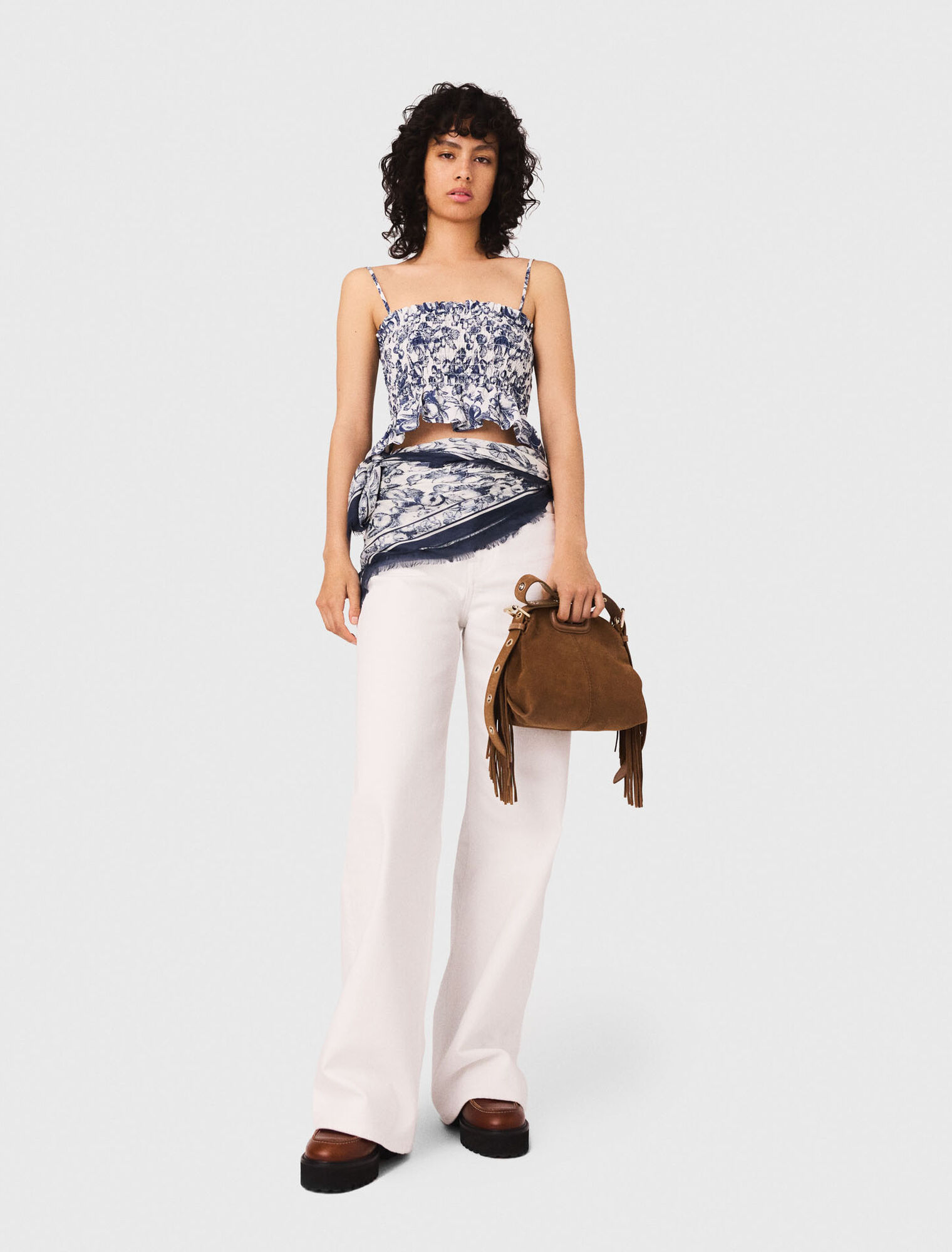 Fruit printed smocked top