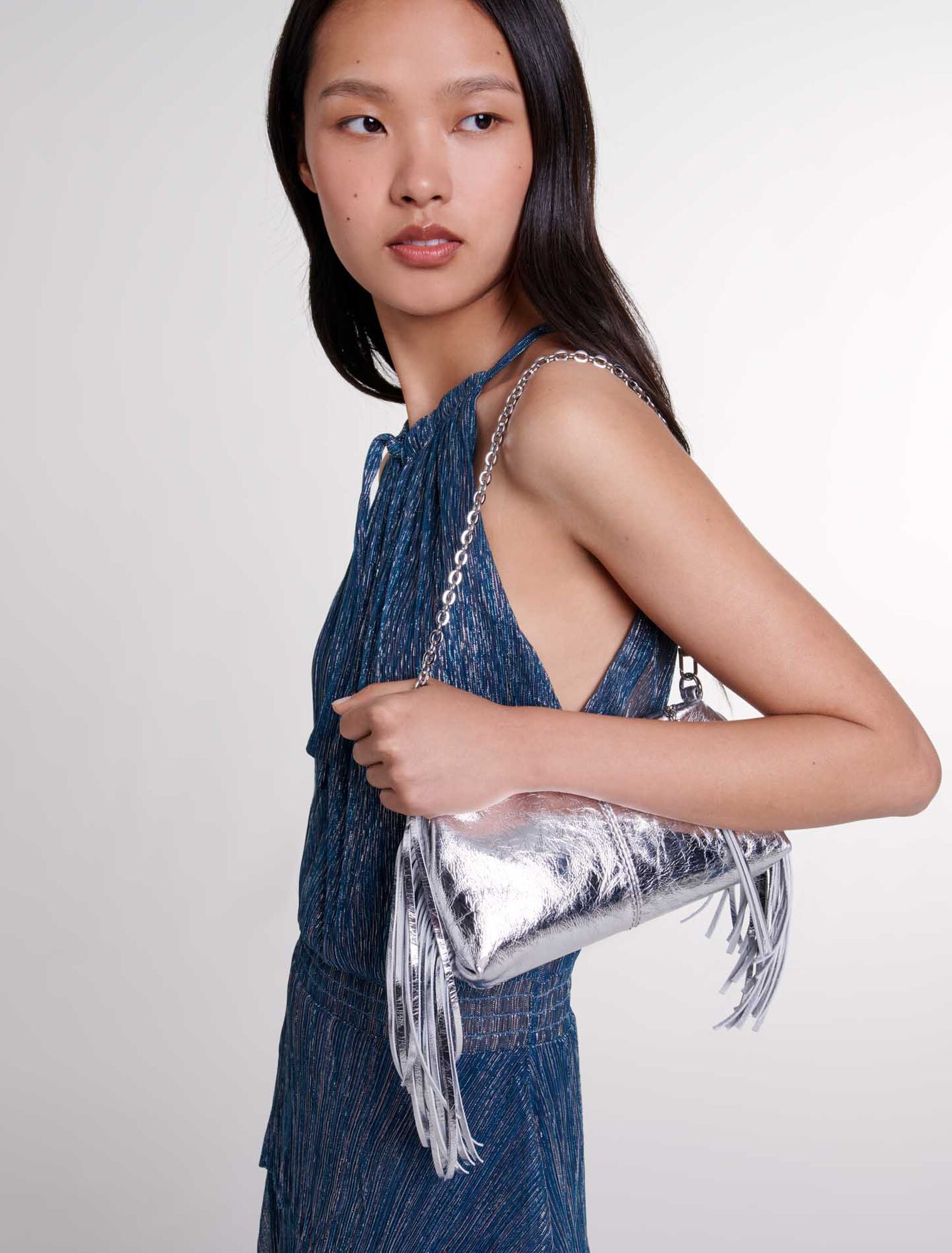 Robe longue lamée à volants